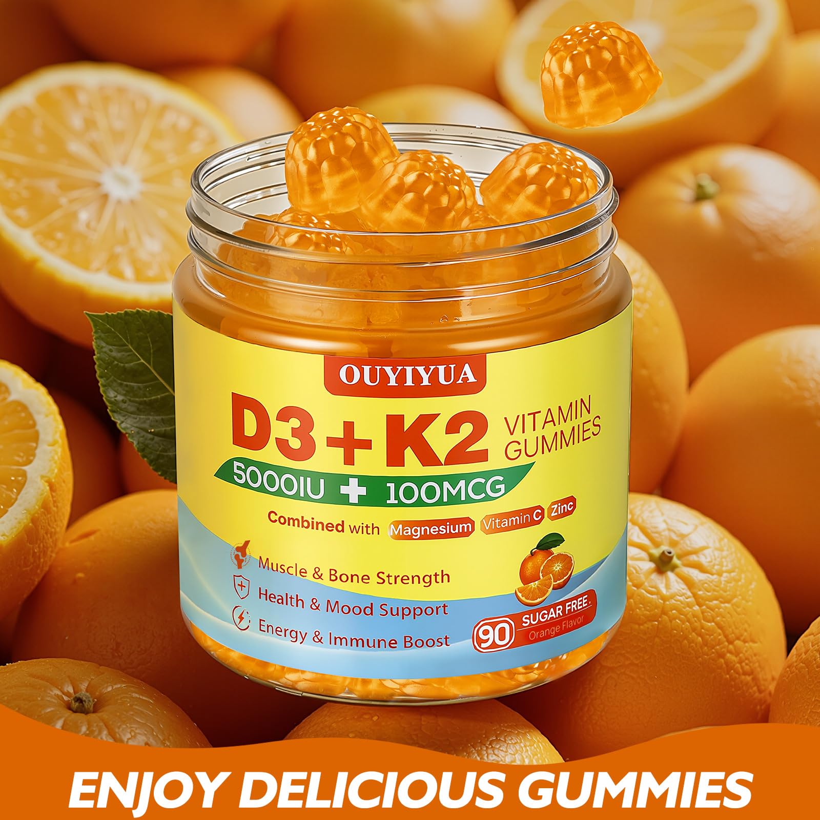 OUYIYUA Vitamin D3 K2 Gummies 5000 IU gummies close-up