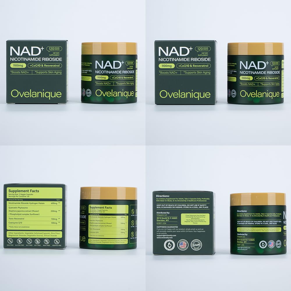 Ovelanique NAD+ Complex Resveratrol bottle with capsules