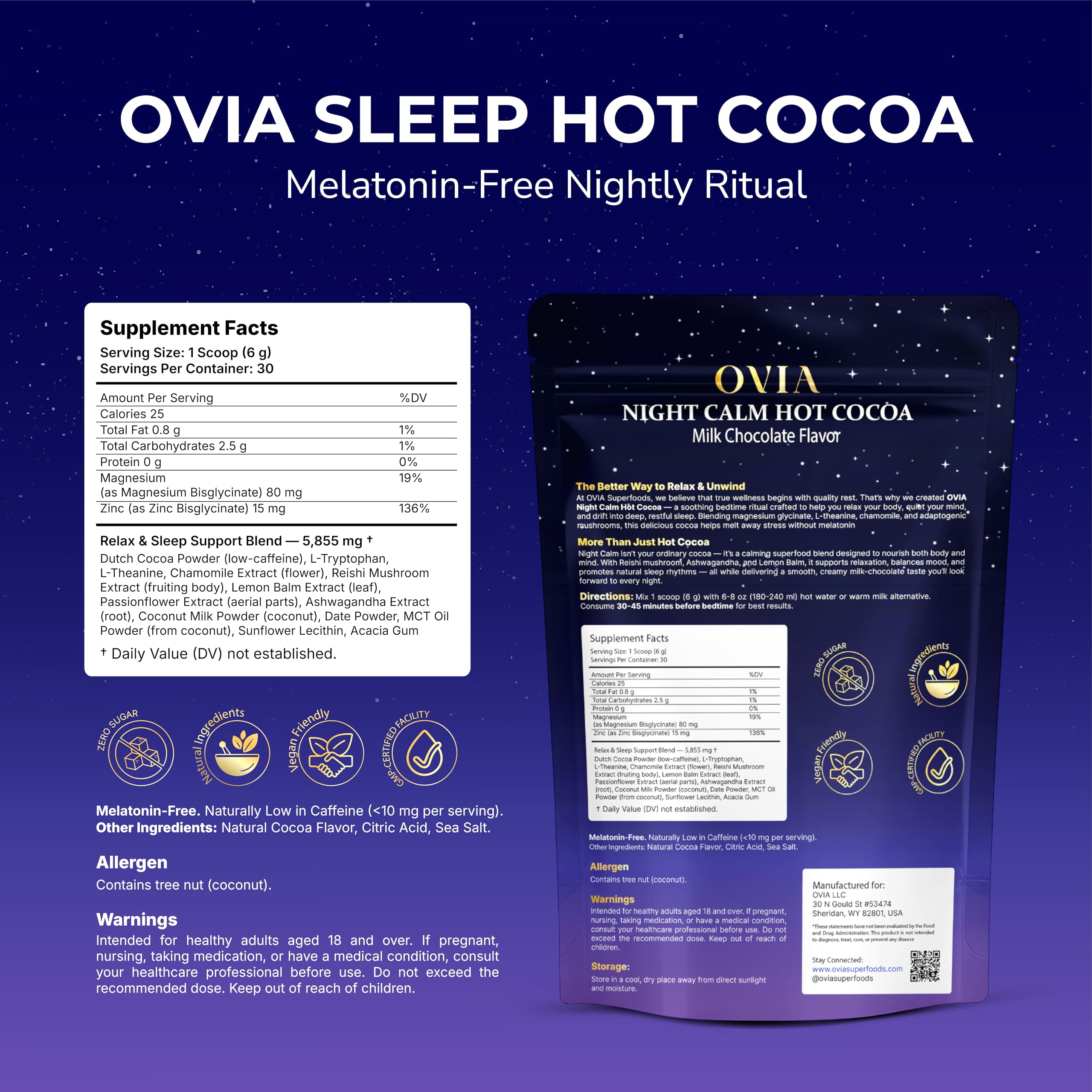 OVIA Nighttime Hot Cocoa Mix product details