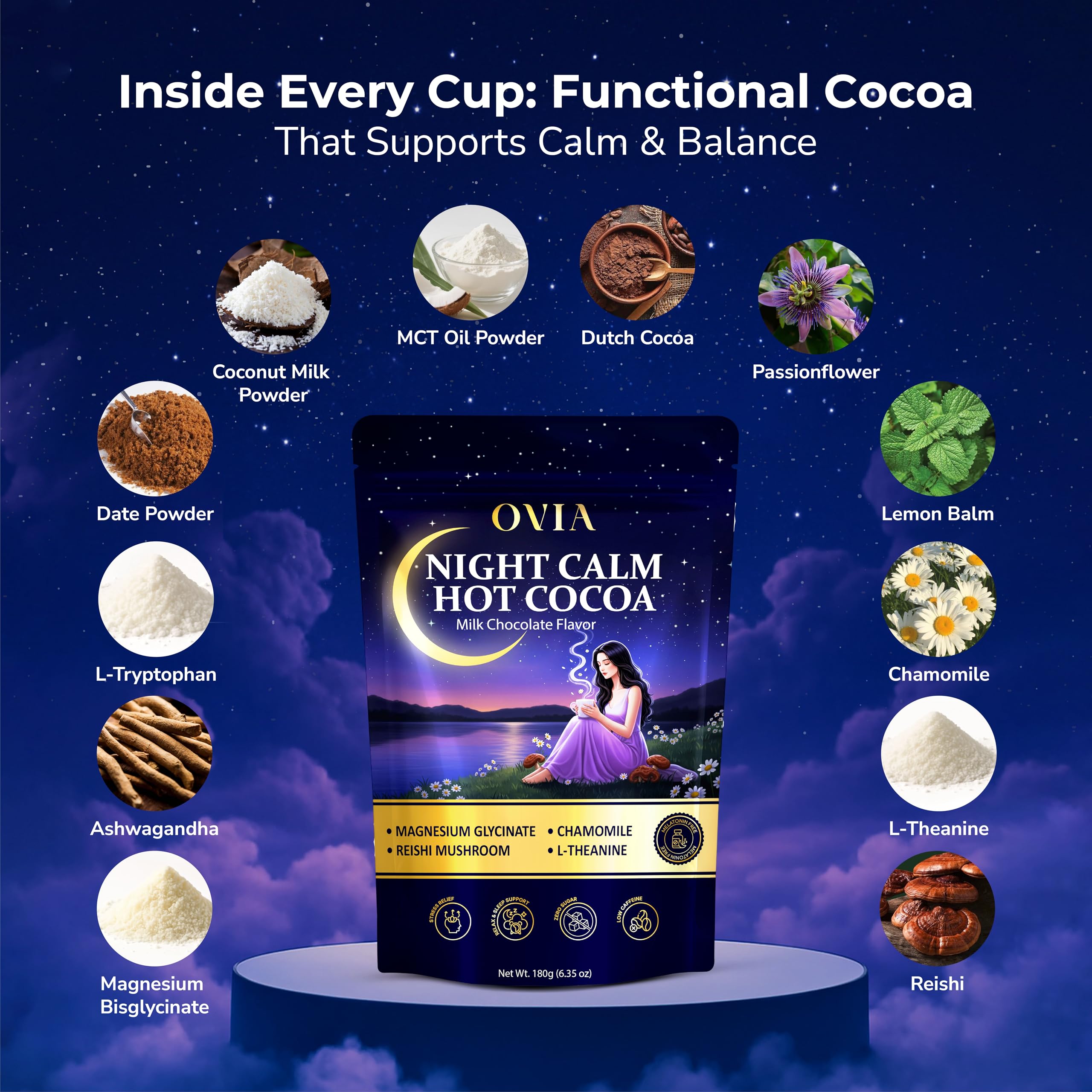 OVIA Nighttime Hot Cocoa Mix serving suggestion