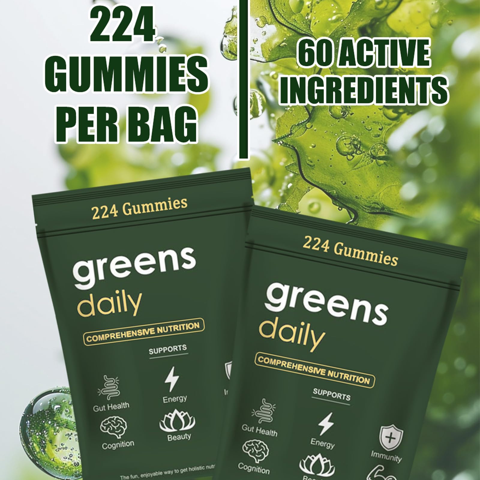 oviaapo Chlorella Greens Gummies with fresh greens