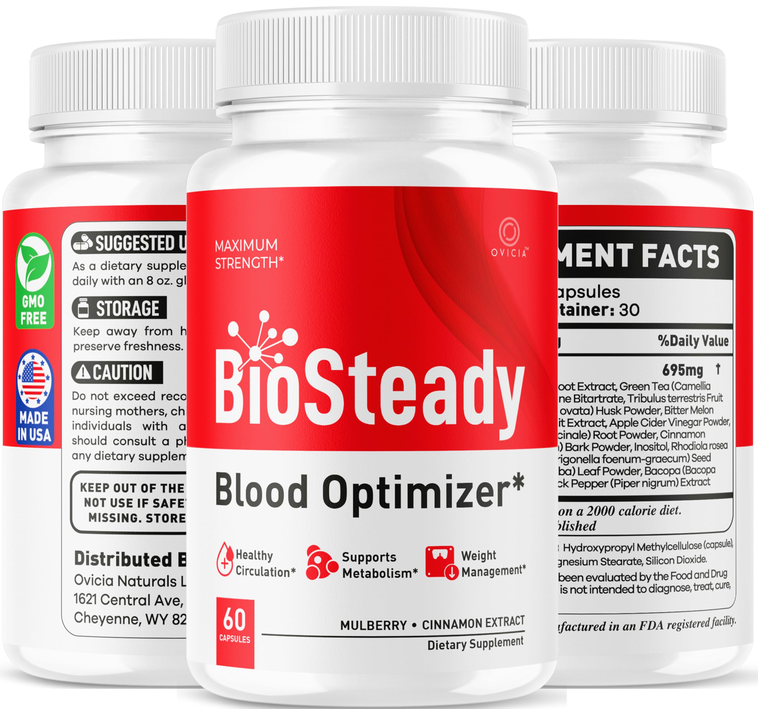 OVICIA BioSteady Advanced Formula Support Capsules with other supplements
