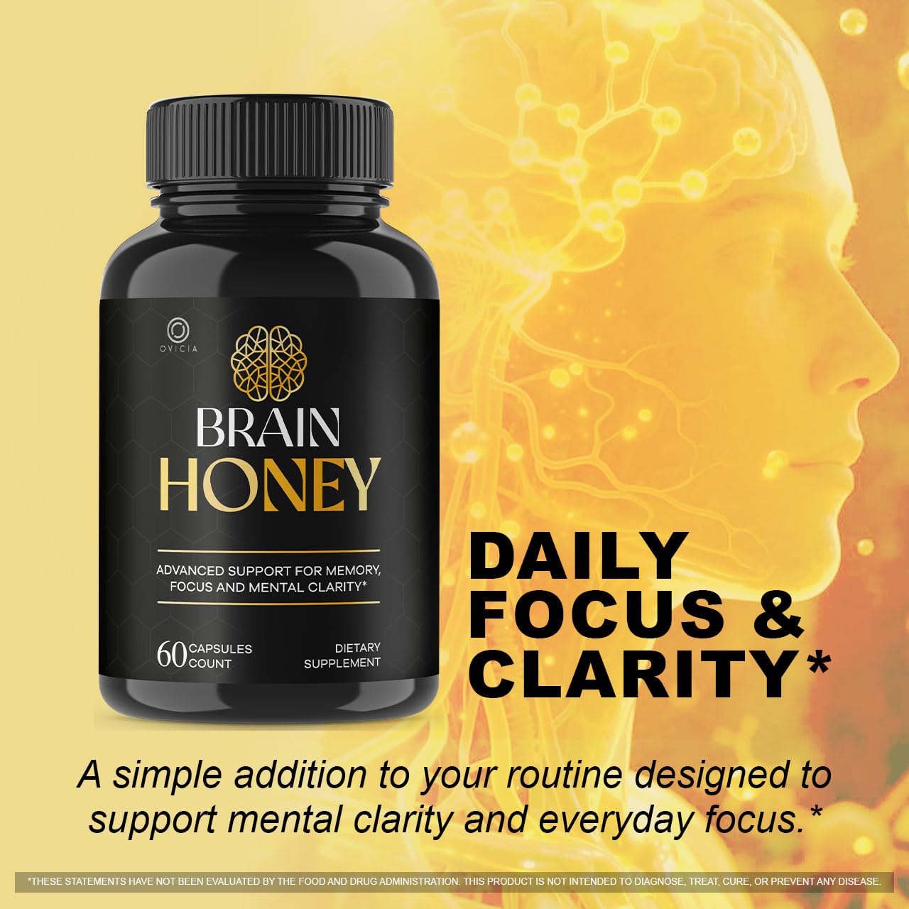 OVICIA Brain Honey Capsules back view showing ingredients