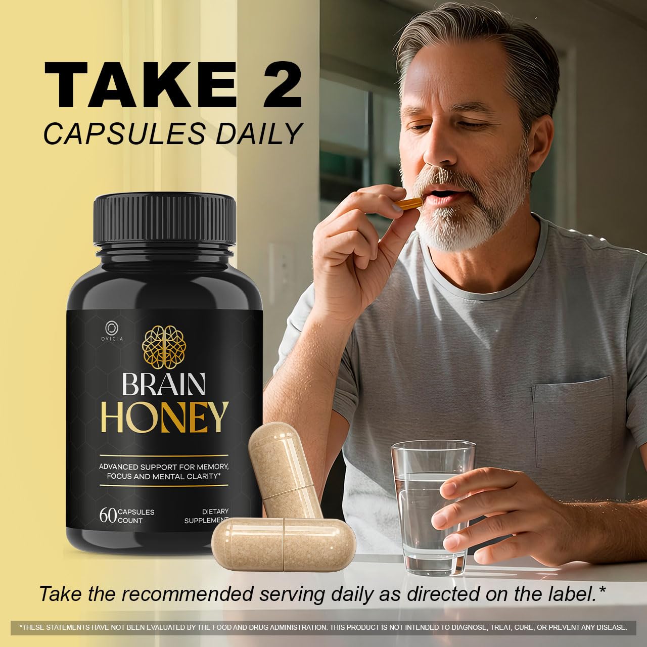 OVICIA Brain Honey Capsules in hand for size comparison