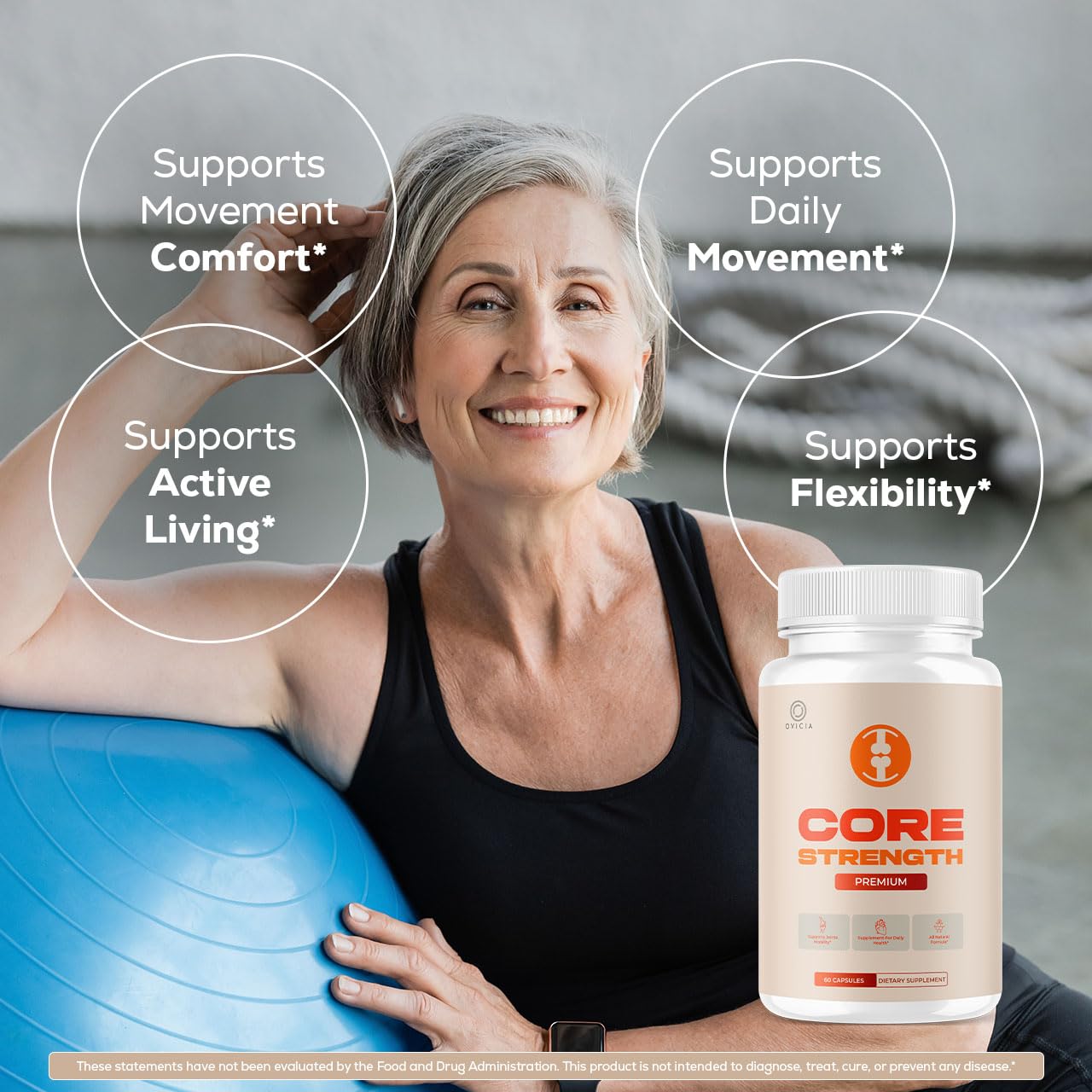 OVICIA Core Strength Capsules bottle with dosage information