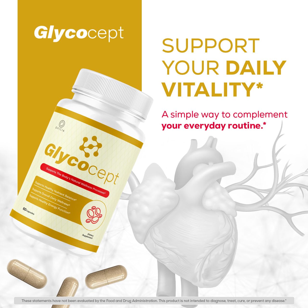 OVICIA Glycocept bottle with label showing ingredients