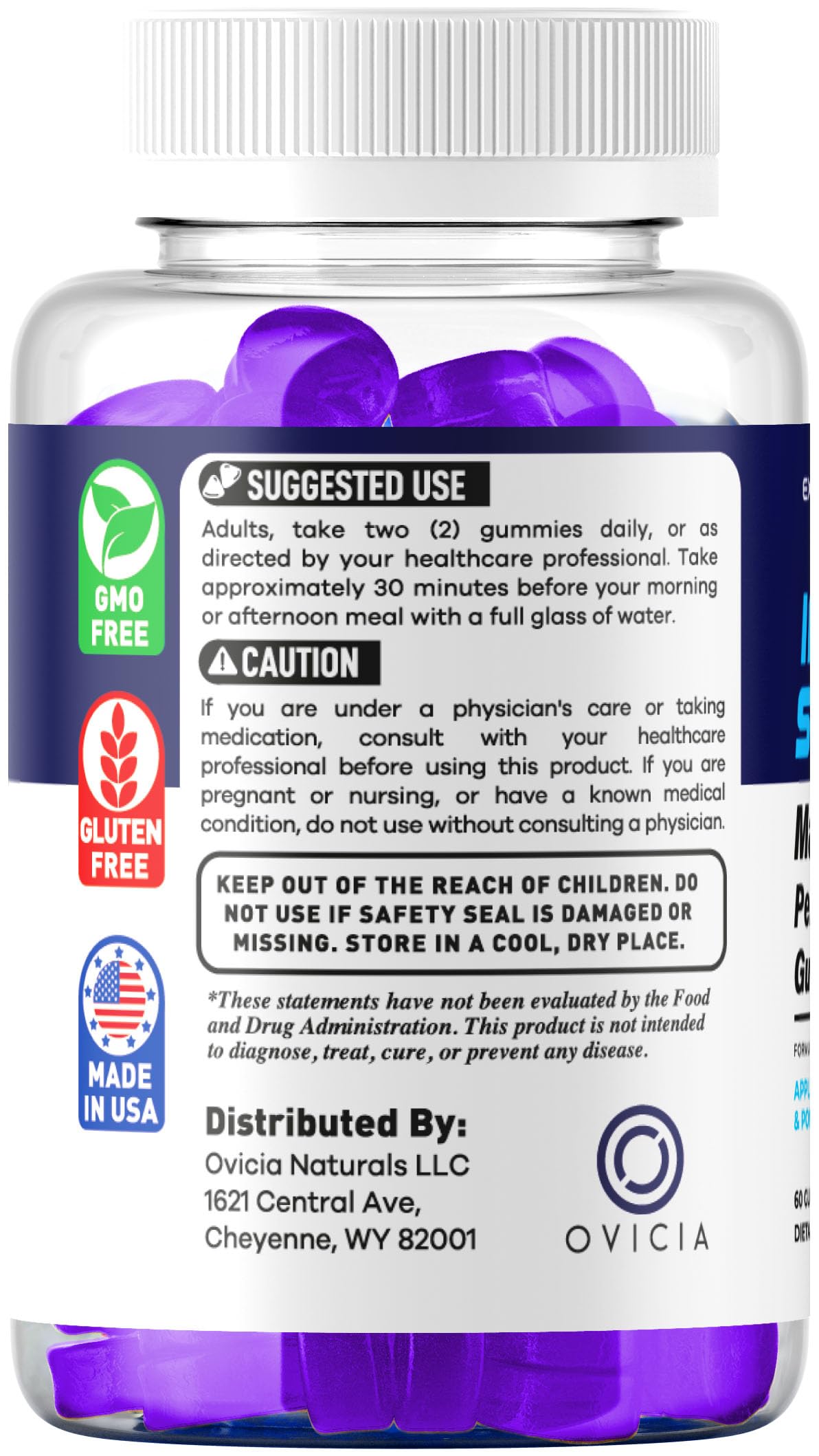 OVICIA Insta Surge XL Advanced Gummies back view packaging