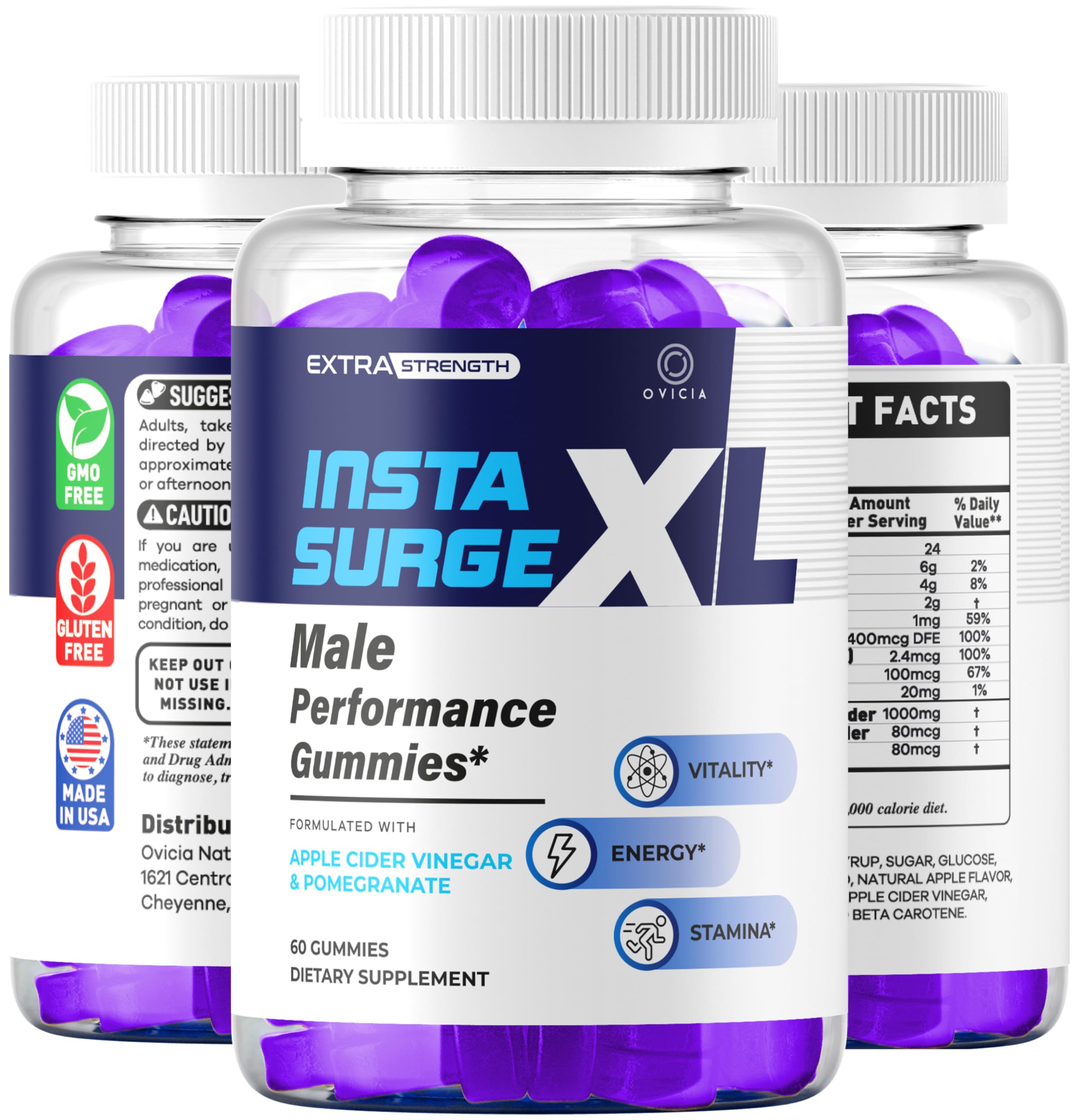 OVICIA Insta Surge XL Advanced Gummies on a table