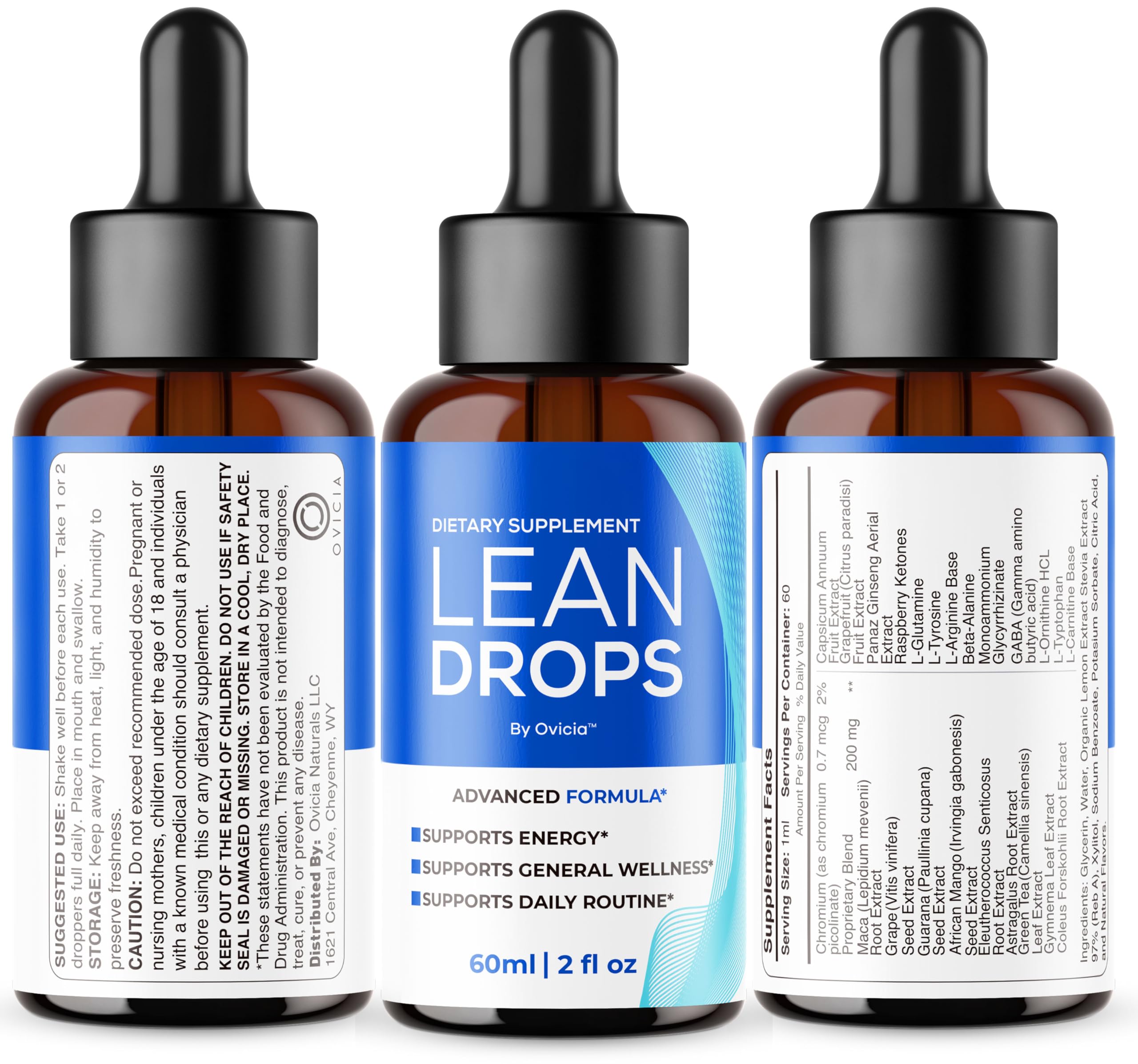 OVICIA Lean Drops Advanced Formula packaging with two bottles