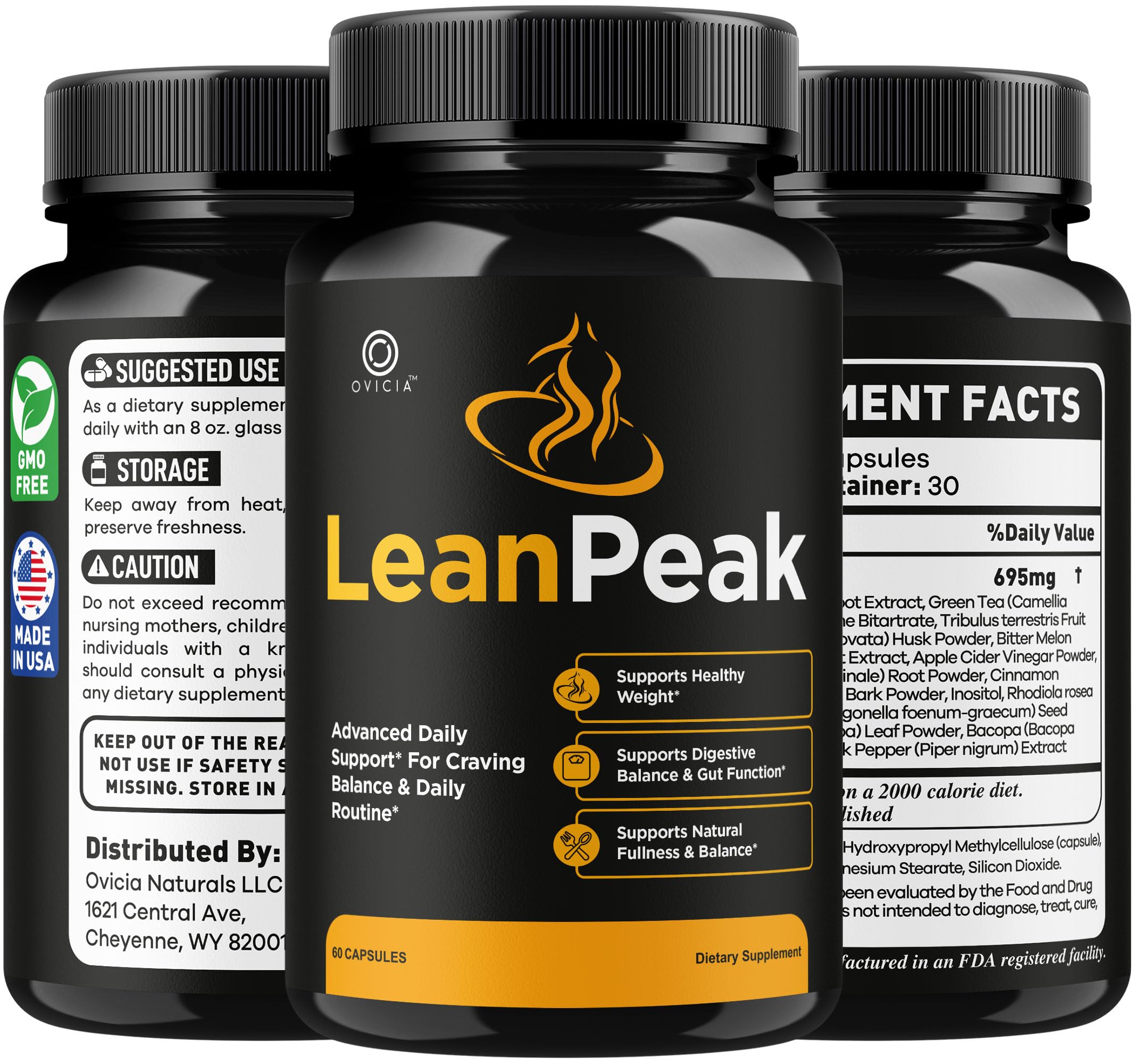 OVICIA Lean Peak Capsules back view with nutritional information