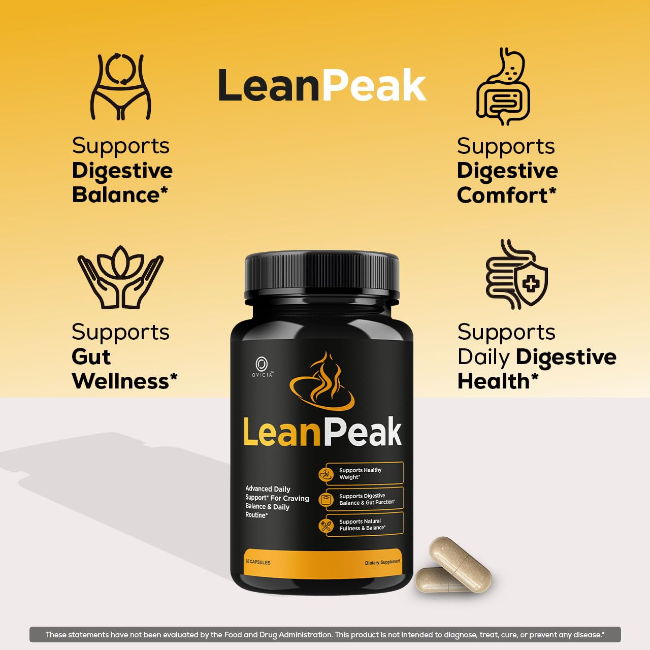 OVICIA Lean Peak Capsules opened bottle with capsules visible