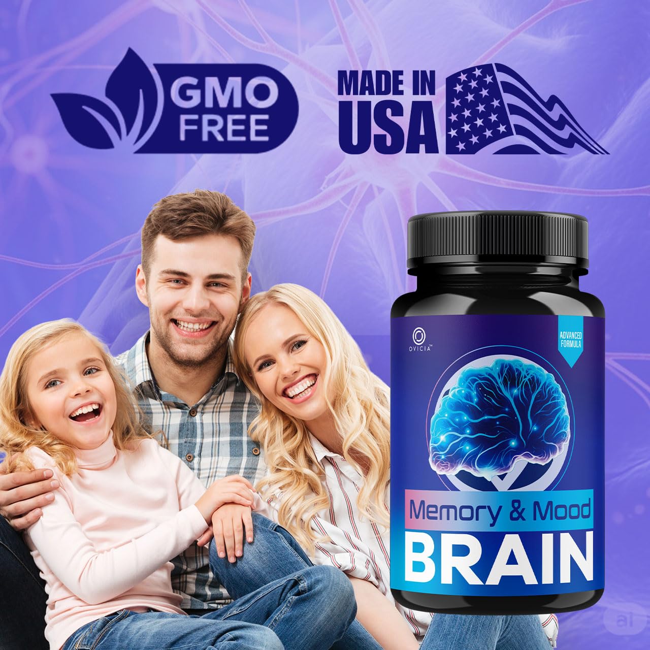 OVICIA Memory & Mood Brain Capsules on a wooden table