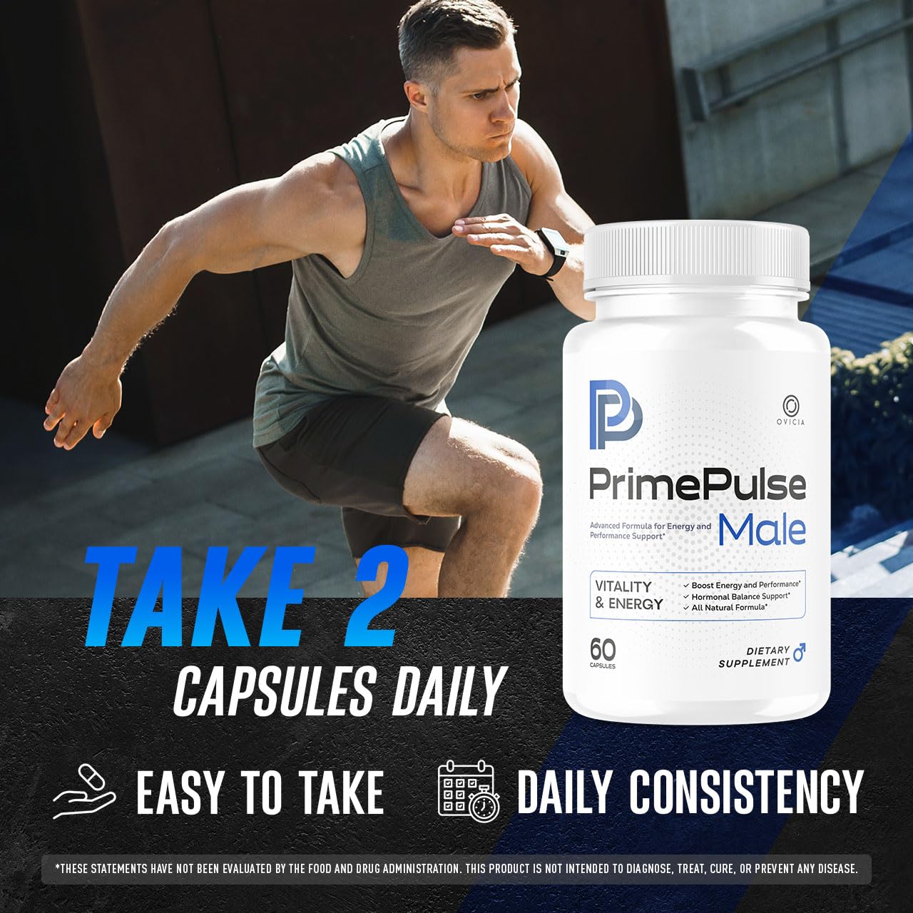 OVICIA Pulse Male Capsules opened bottle with capsules visible