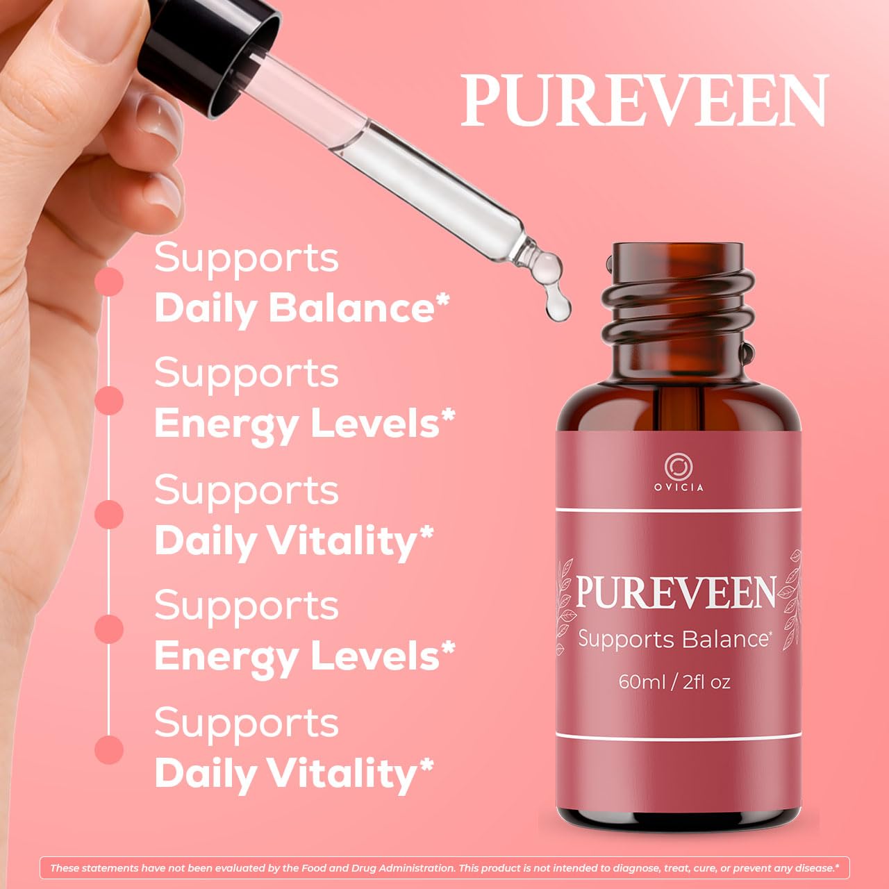 OVICIA Pureveen Liquid Drops 340g label close-up