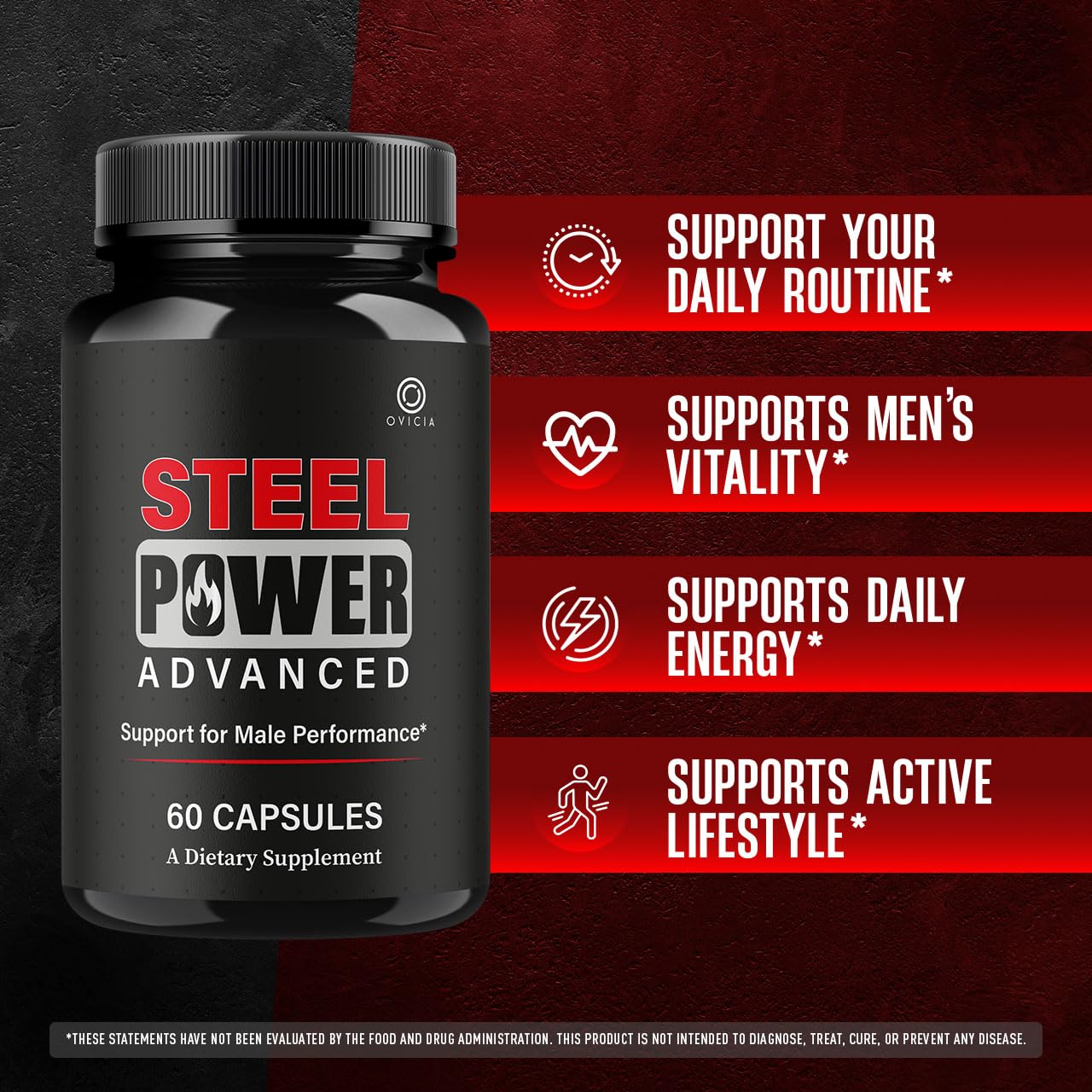 OVICIA Steel Power Advanced capsules bottle with label