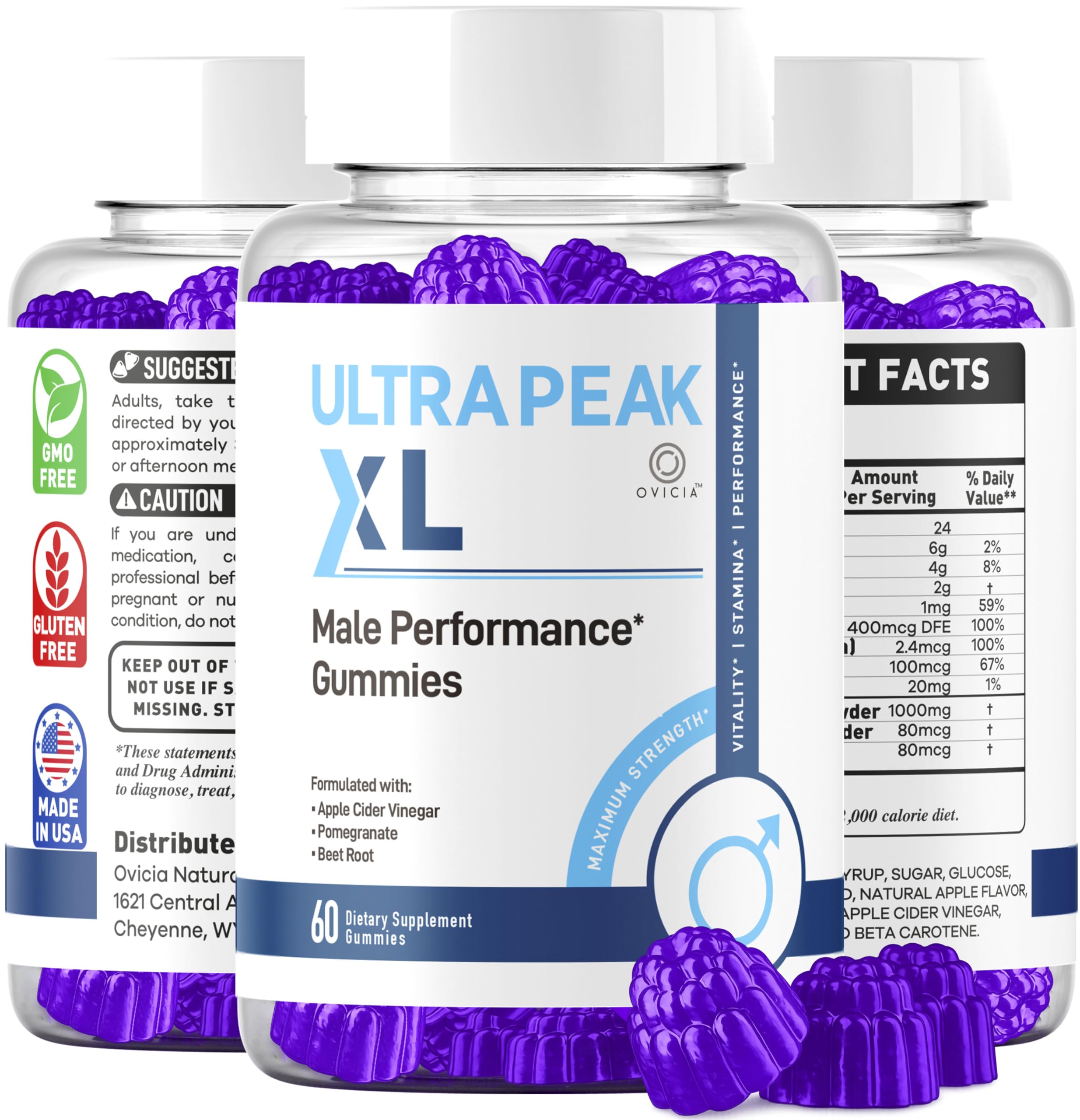 OVICIA Ultra Peak XL Advanced Gummies back view showing ingredients