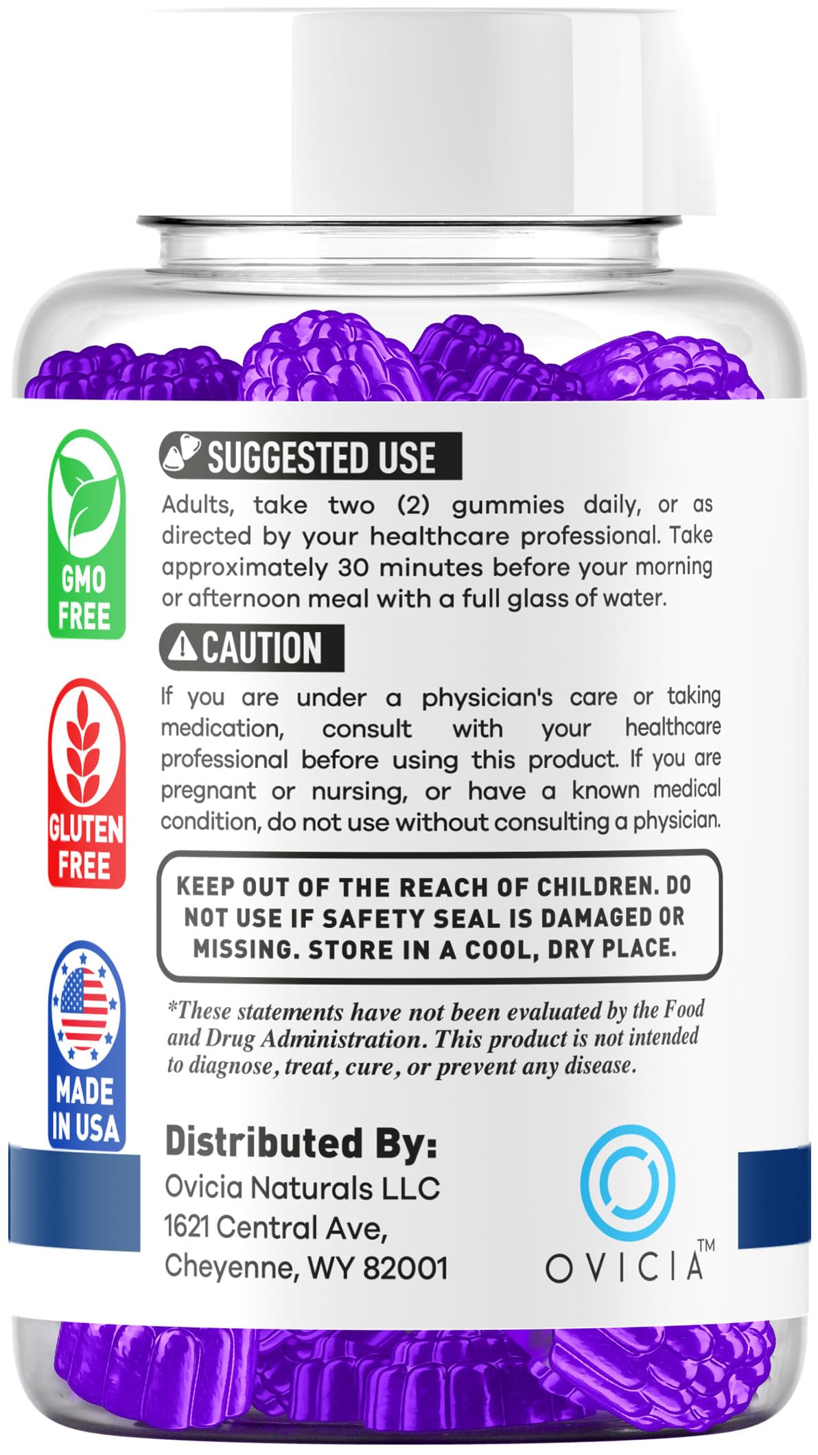 OVICIA Ultra Peak XL Advanced Gummies with a glass of water