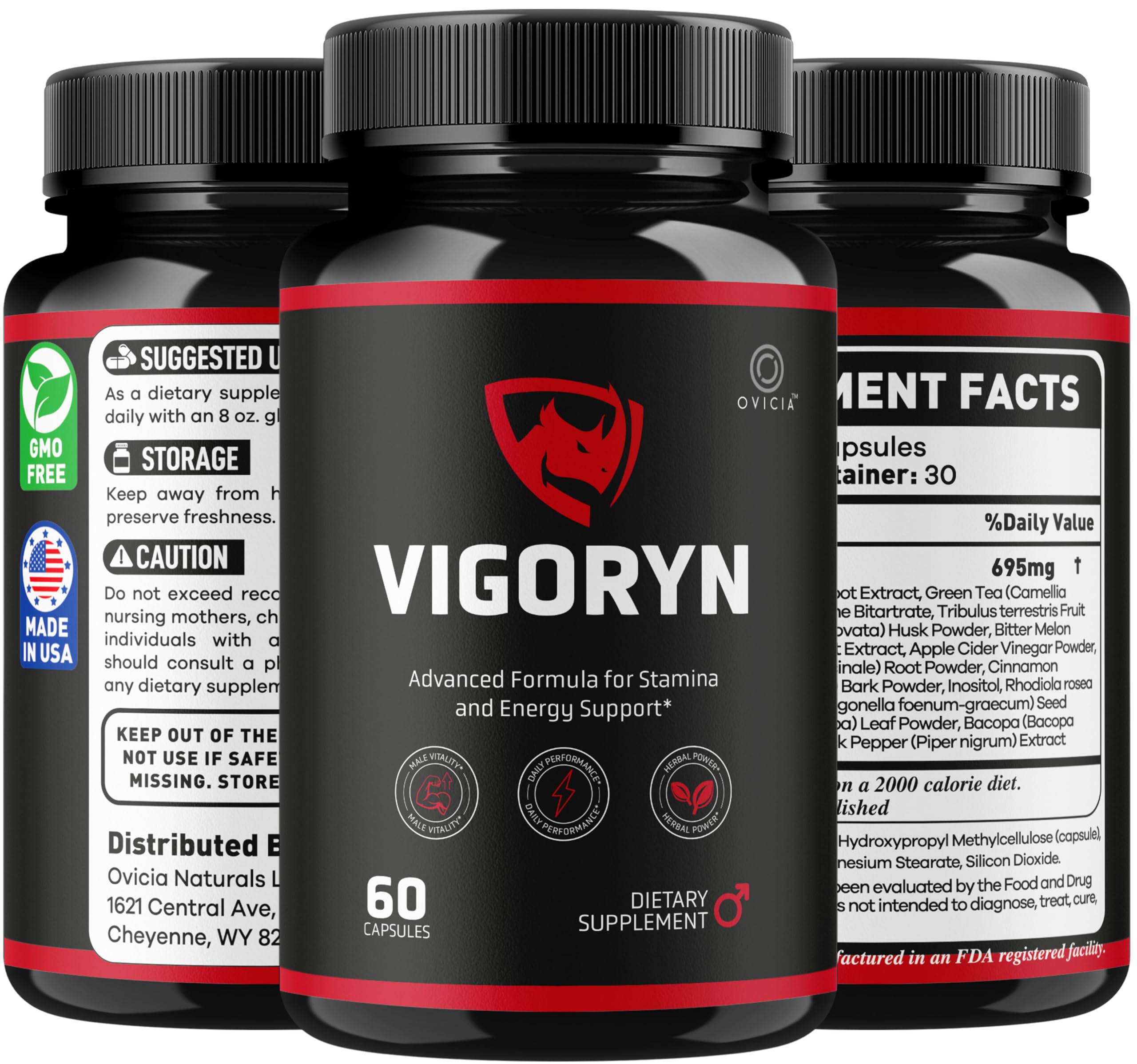 OVICIA Vigoryn Premium Formula Capsules opened bottle
