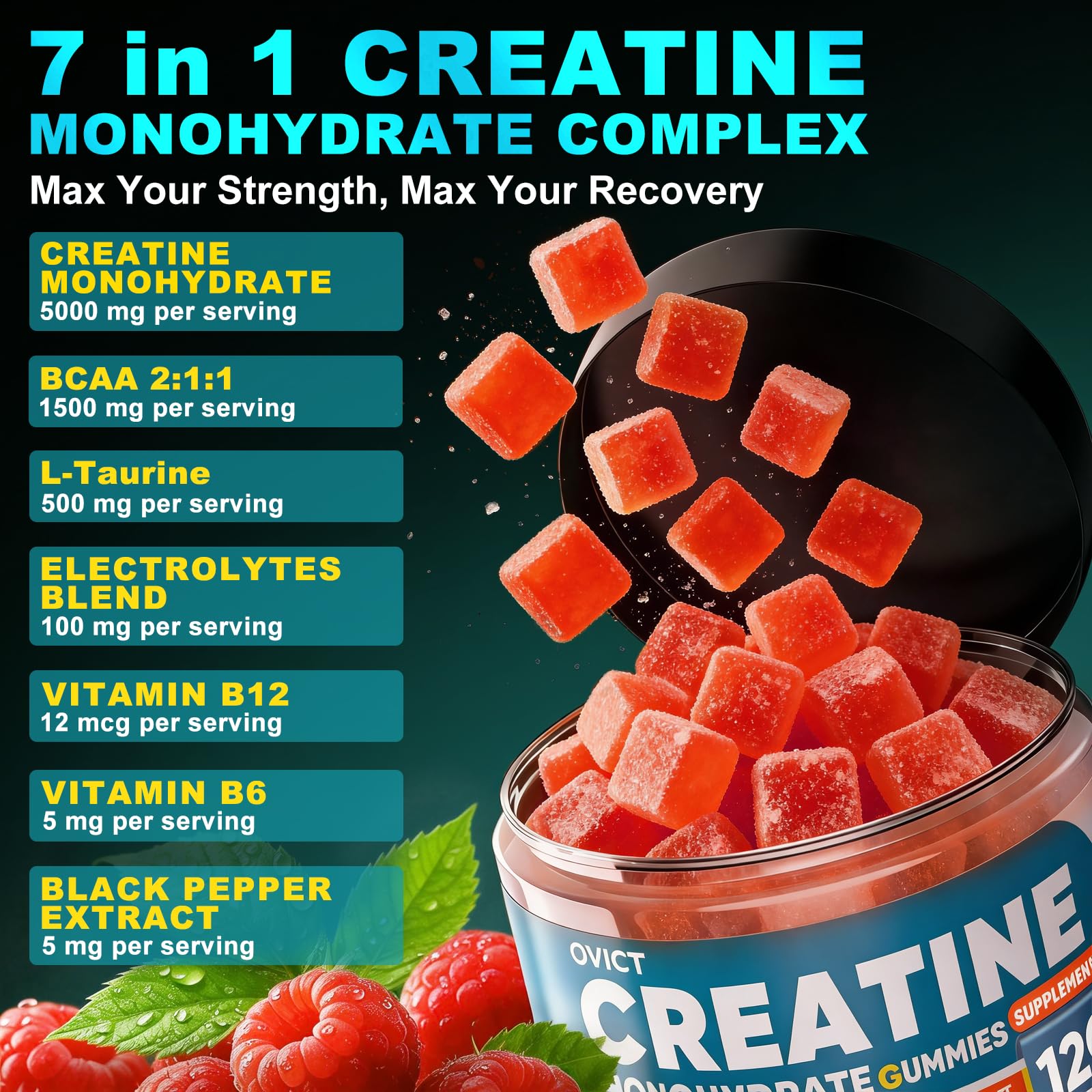 OVICT Creatine Gummies 5g sugar-free vegan packaging