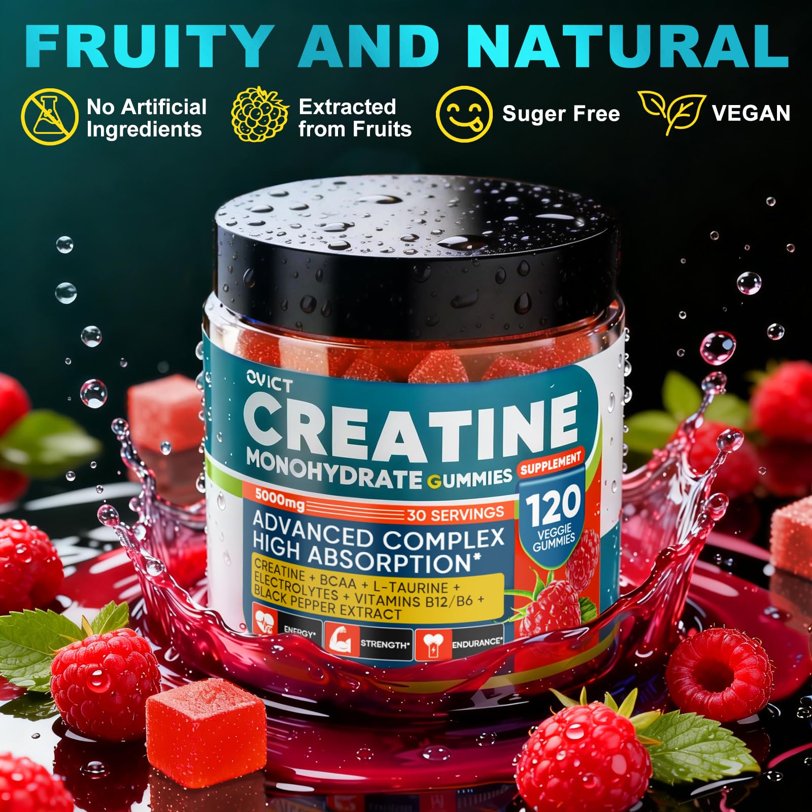 OVICT Creatine Gummies 5g sugar-free vegan serving size