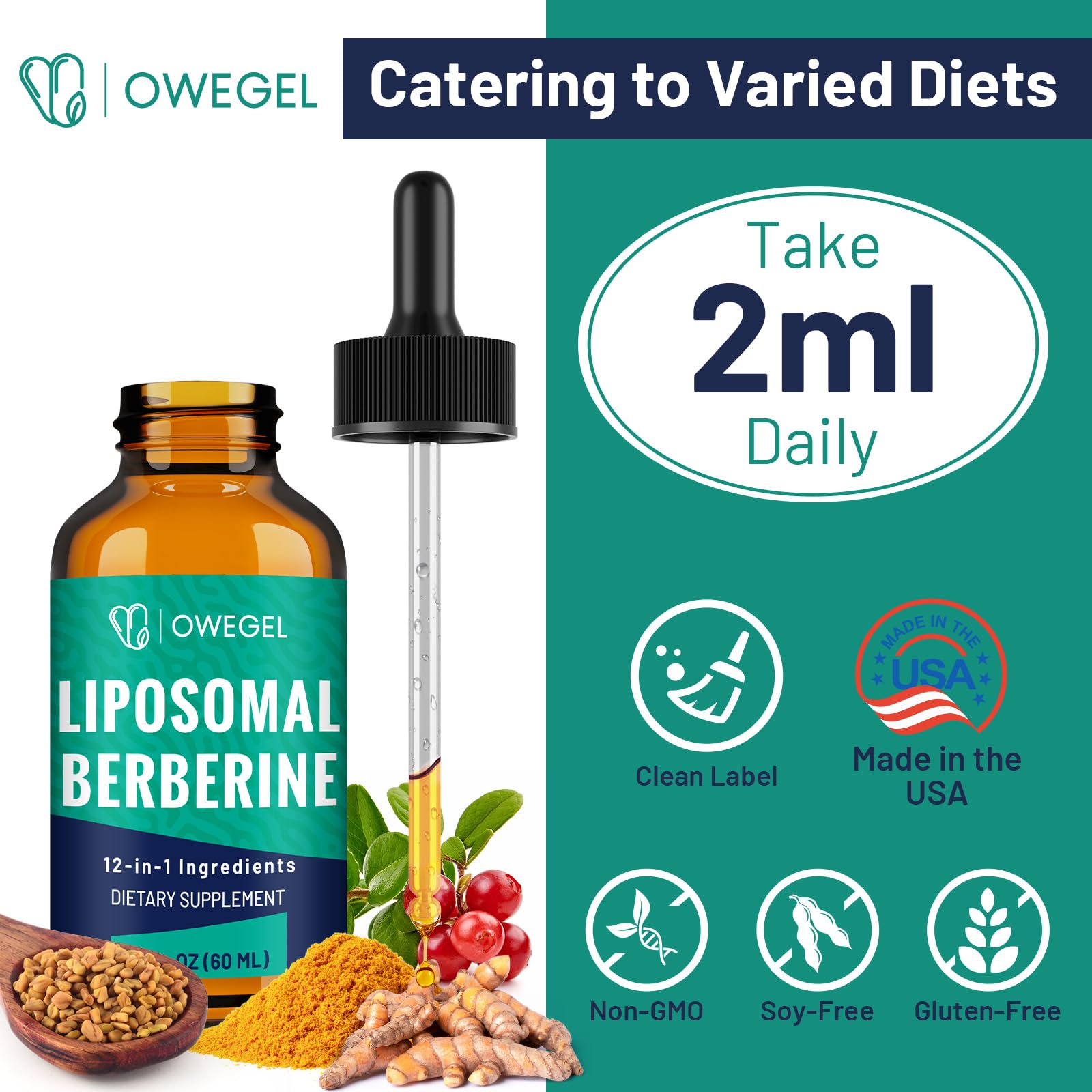 owegel Liposomal Berberine Drops 3000mg dosage measurement