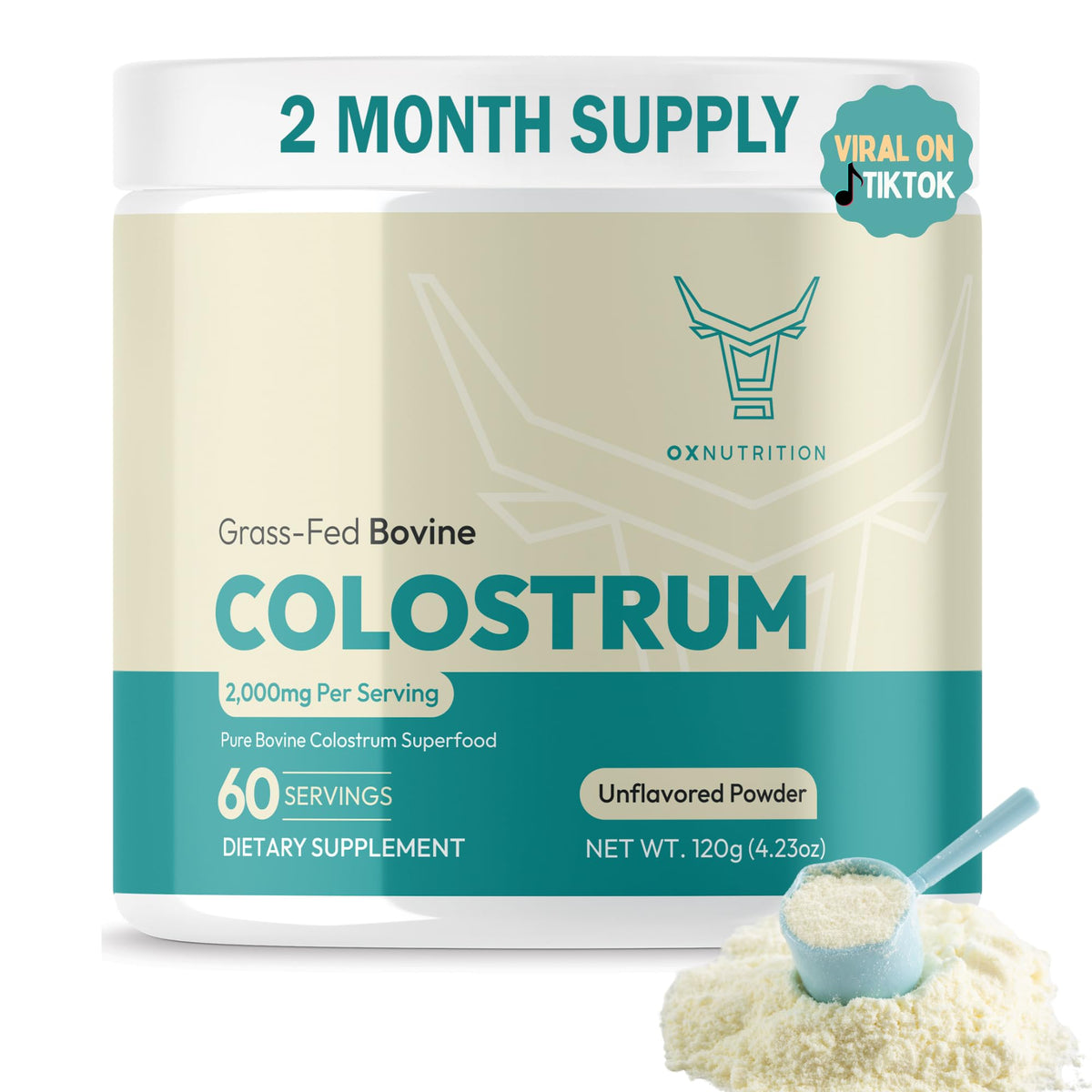 OX Colostrum Powder 123g front view packaging