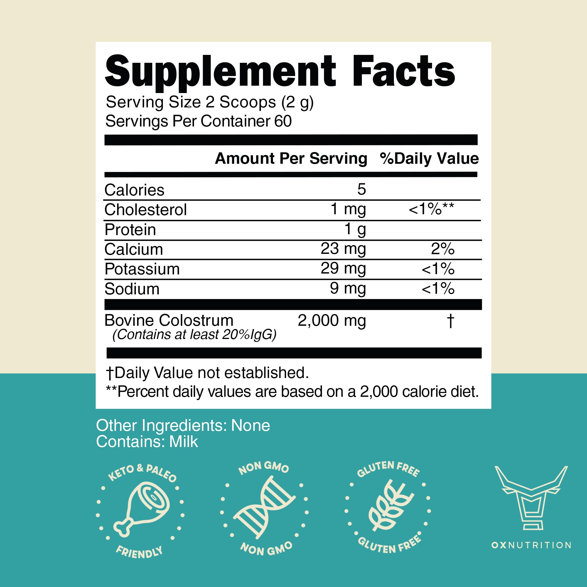OX Colostrum Powder alongside fresh fruits