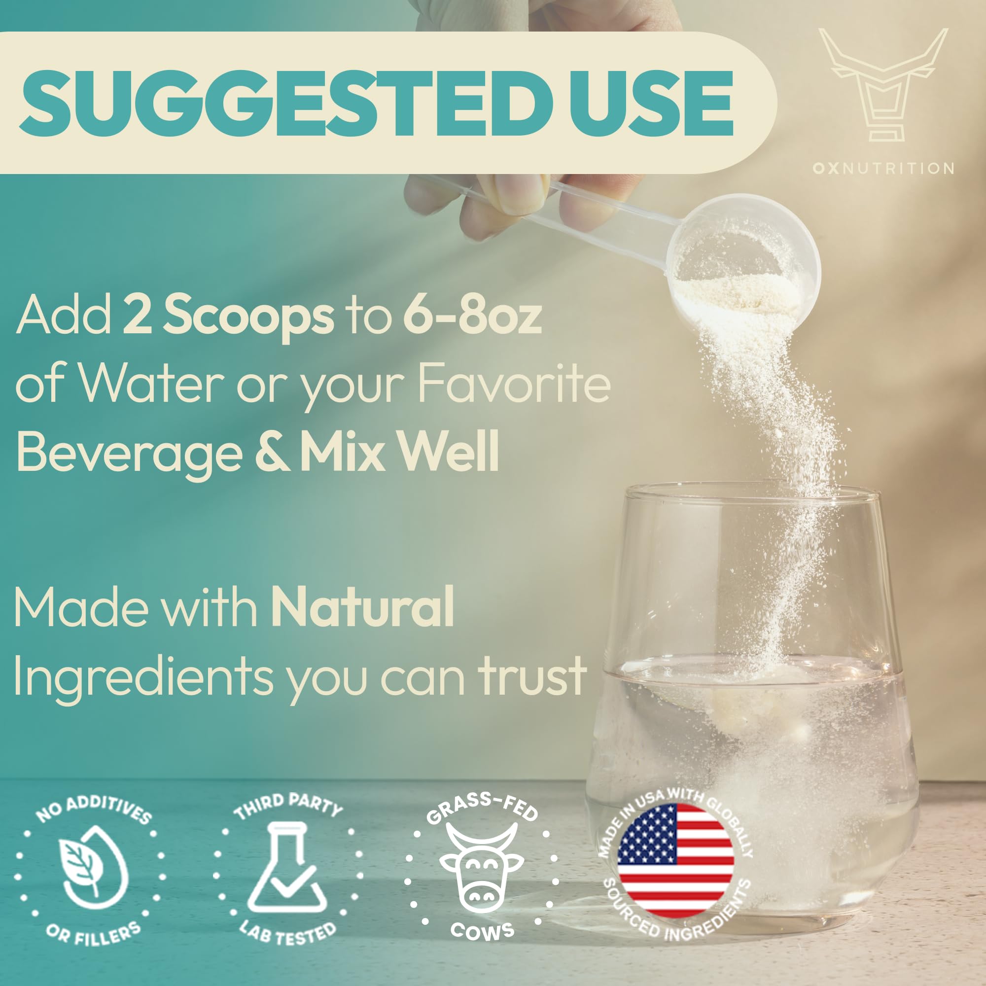 OX Colostrum Powder mixed in a glass of water