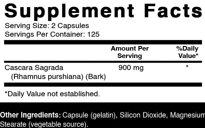 Oxify Cascara Sagrada 900 mg herbal supplement capsules close-up