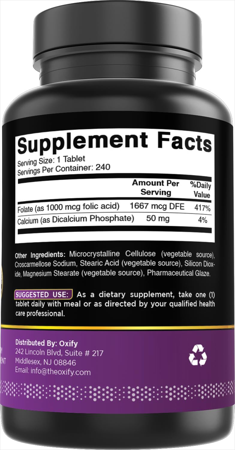 Oxify Folic Acid 1000 mcg bottle with a measuring spoon