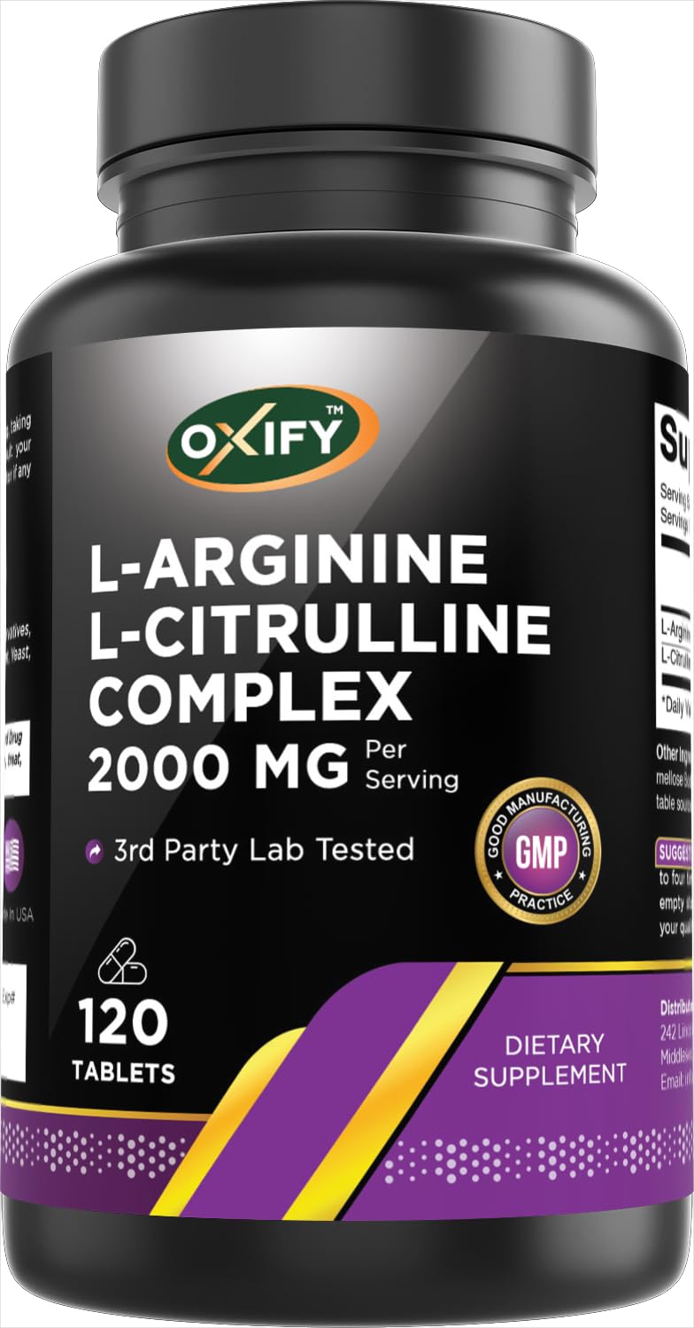 Oxify L-Arginine L-Citrulline Complex 2000 mg 120 Tablets front view