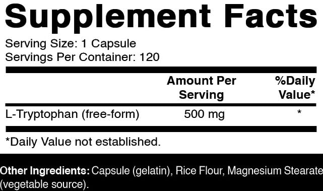 Oxify L-Tryptophan 500 mg 120 capsules side view