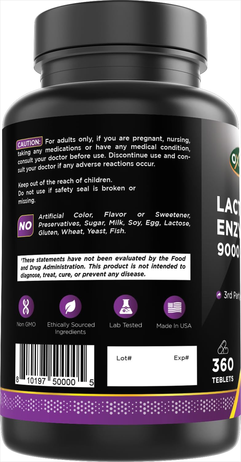 Oxify Lactase Enzyme Tablets back view with label