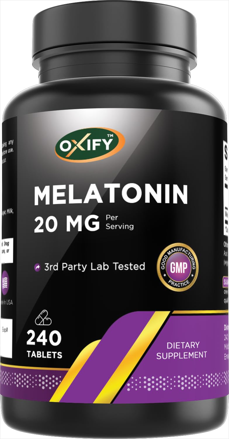 Oxify Melatonin 20 MG Sleep Supplement Tablets 60 Count packaging front view