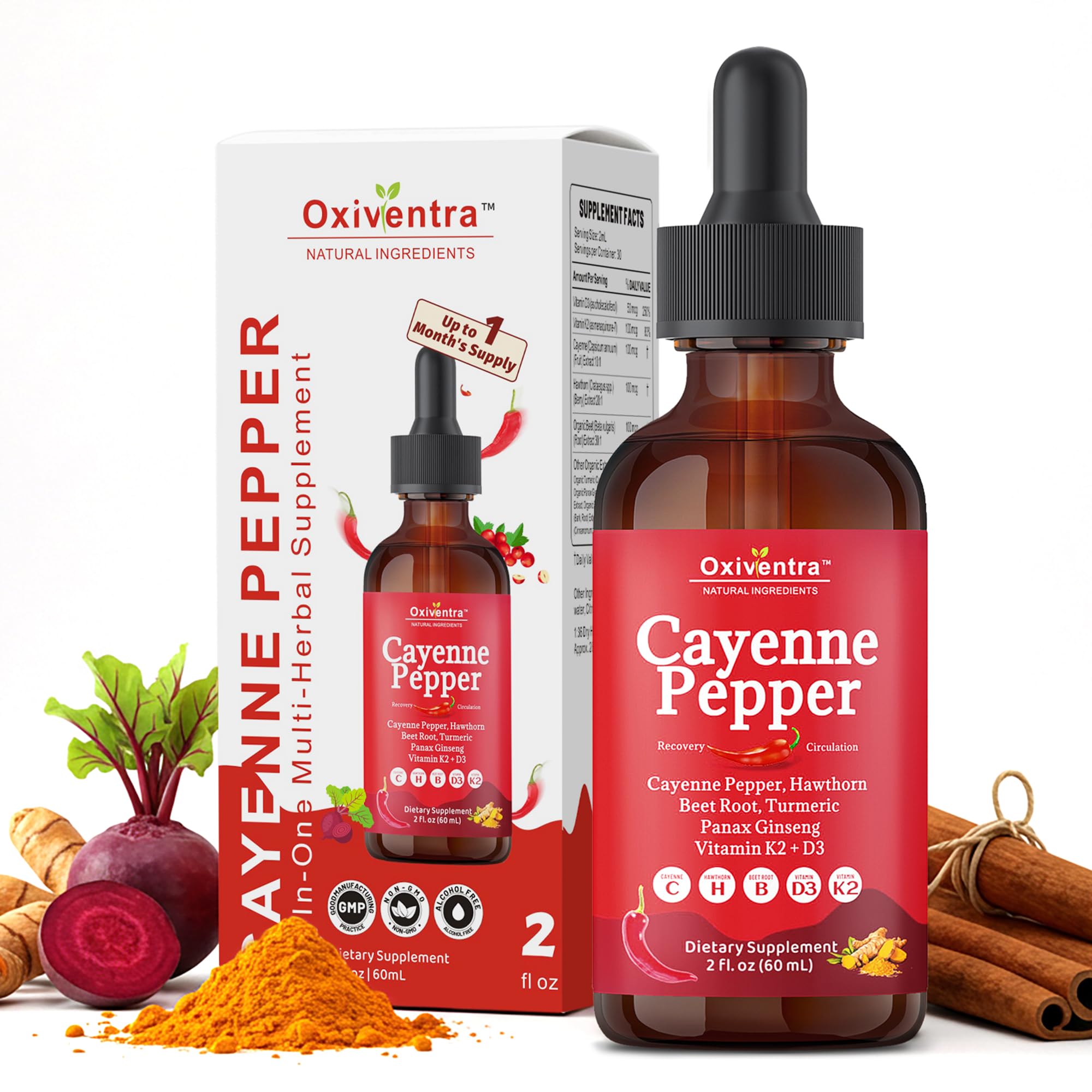 Oxiventra Cayenne Herbal Supplement 2 fl oz front view