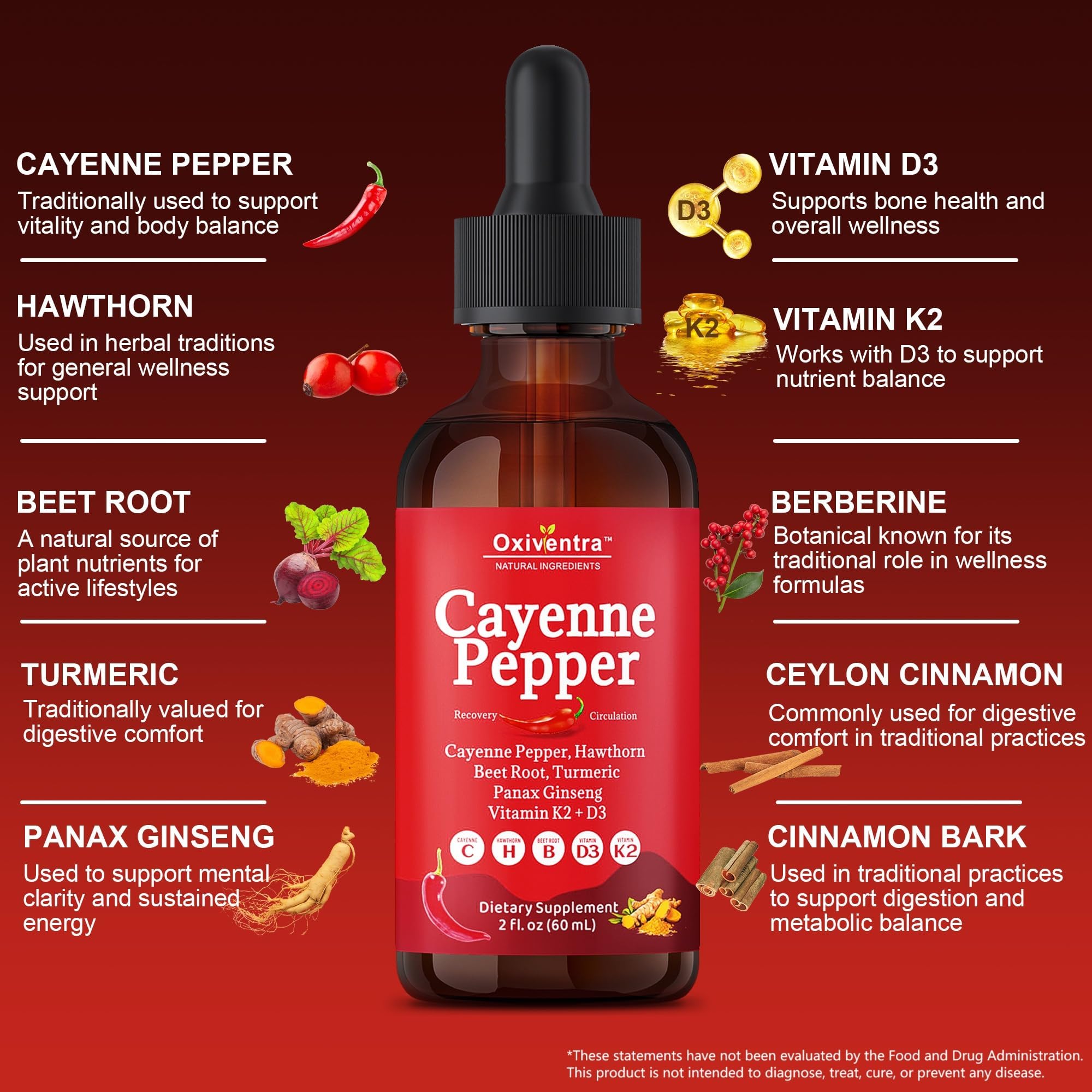 Oxiventra Cayenne Herbal Supplement dropper close-up