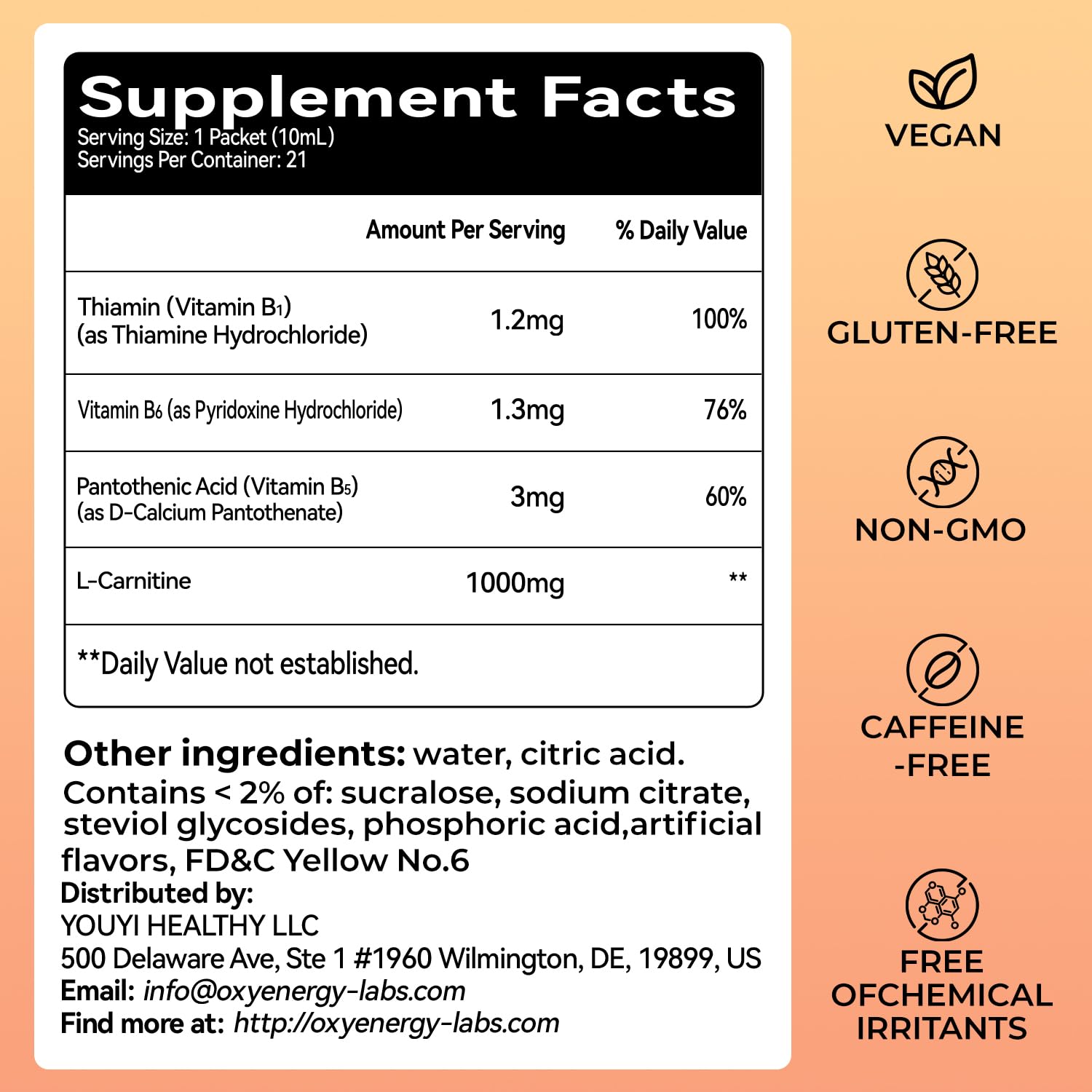 OxyEnergy L-Carnitine sachet showing Blood Orange flavour