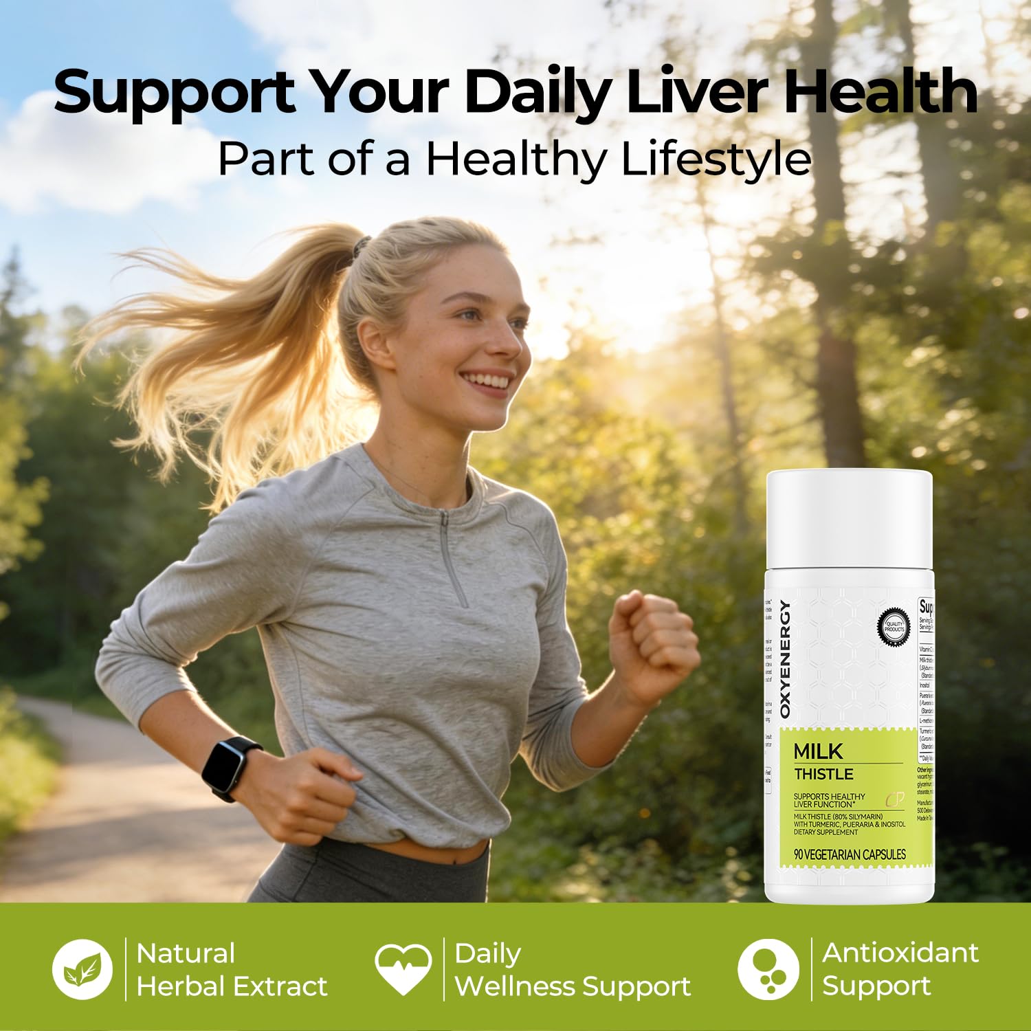 OxyEnergy Milk Thistle Liver Extract with herbal background