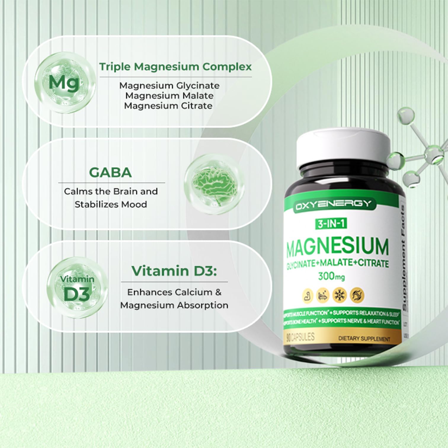 OxyEnergy Triple Magnesium Complex 300mg capsules in bottle