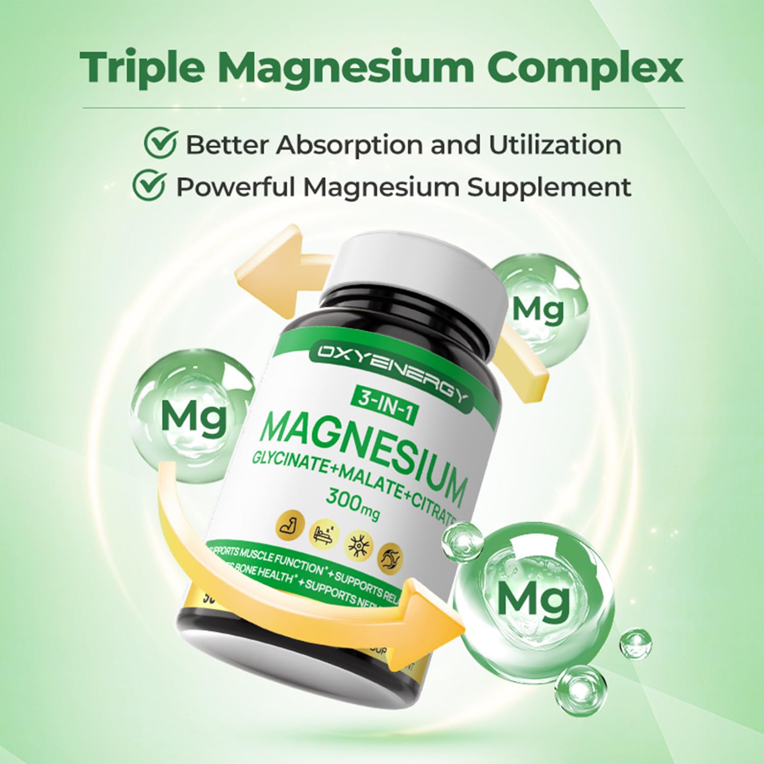 OxyEnergy Triple Magnesium Complex 300mg side view with label