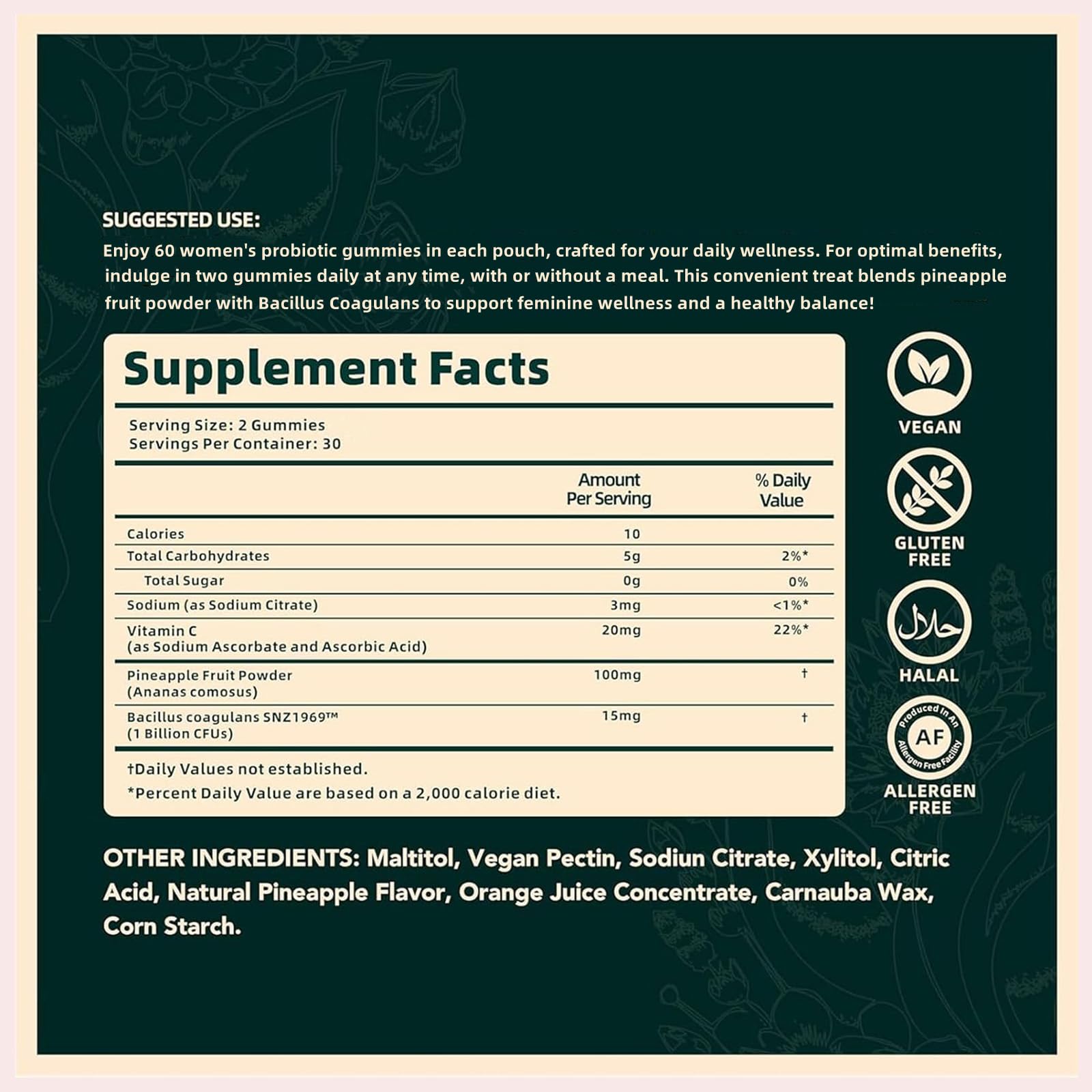 OYEMATE Probiotic Gummies ingredients list on the back