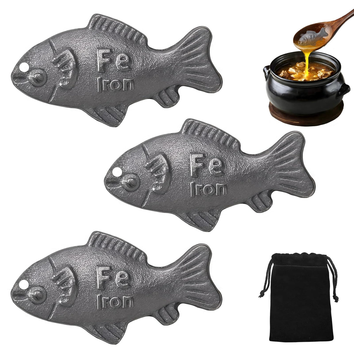 OYWGRICH Iron Fish Supplement front view in storage pouch