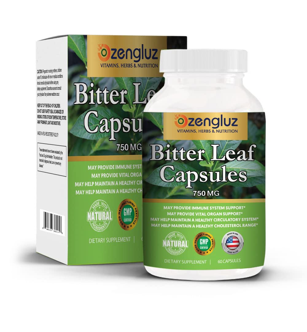 Ozengluz Bitter Leaf Capsules 60 count back view with ingredients