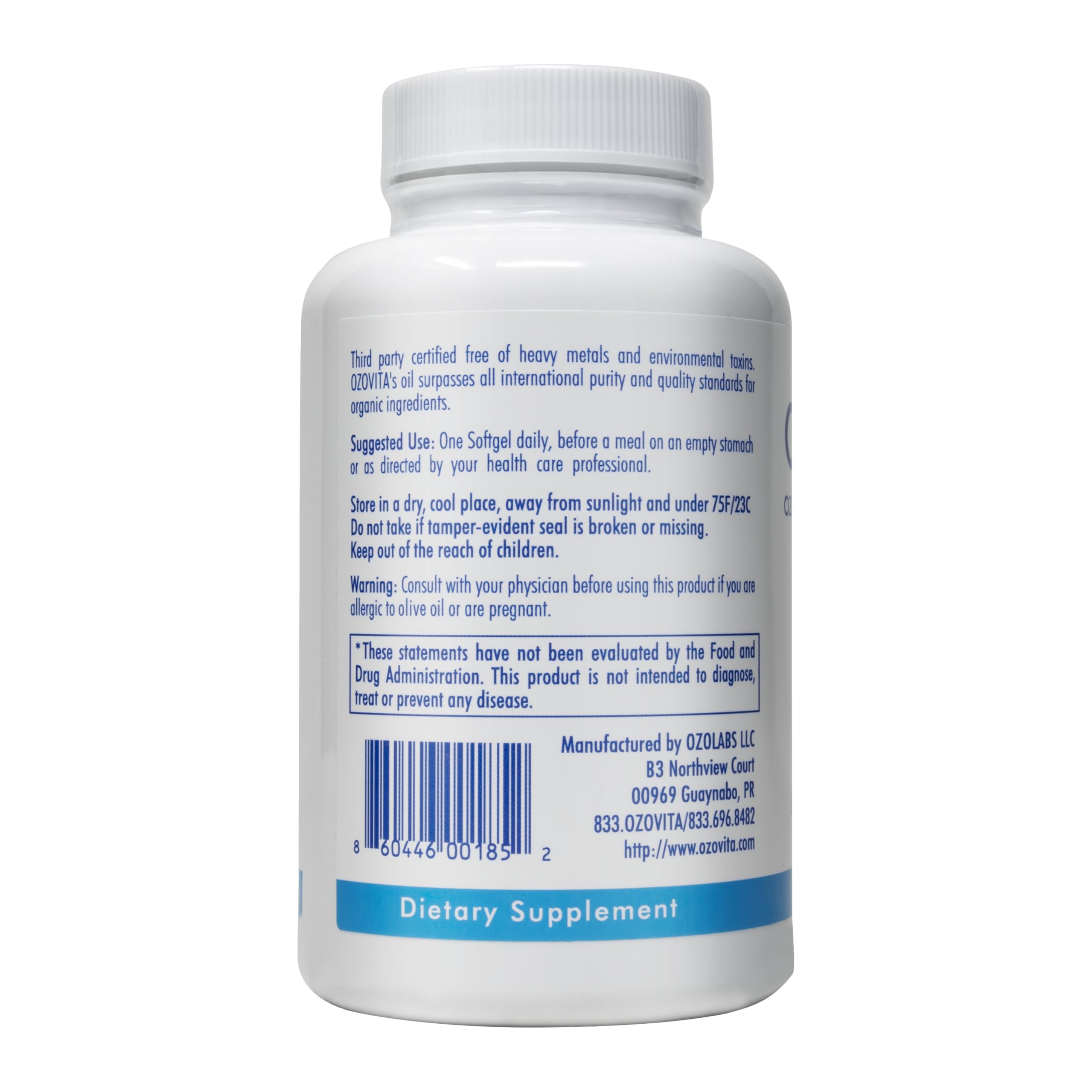 OZOVITA Ozonated Olive Oil Softgels 1000mg bottle with label