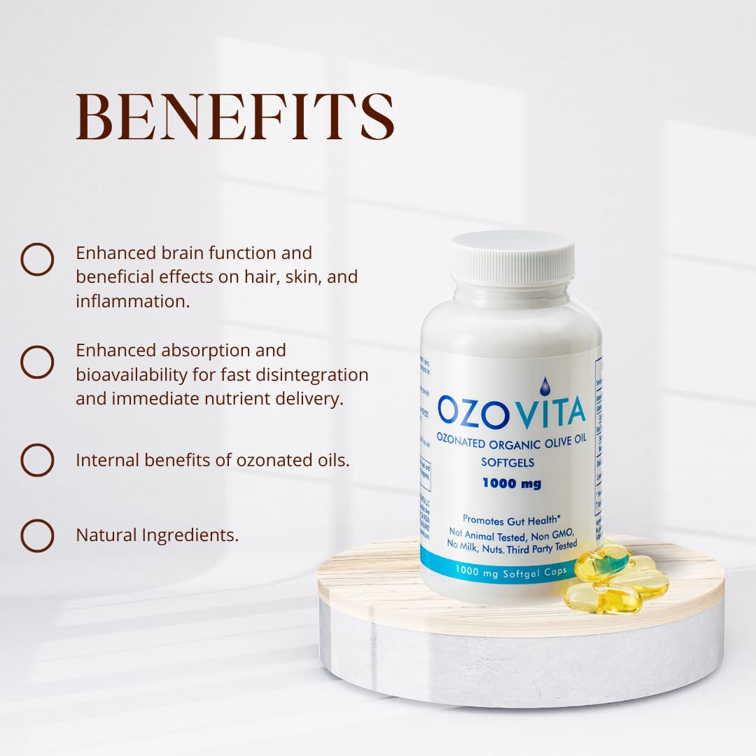 OZOVITA Ozonated Olive Oil Softgels 1000mg bottle with softgels