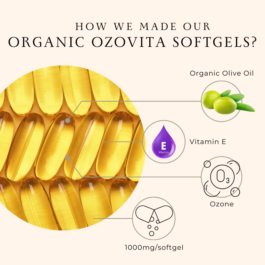 OZOVITA Ozonated Olive Oil Softgels 1000mg capsules on a table