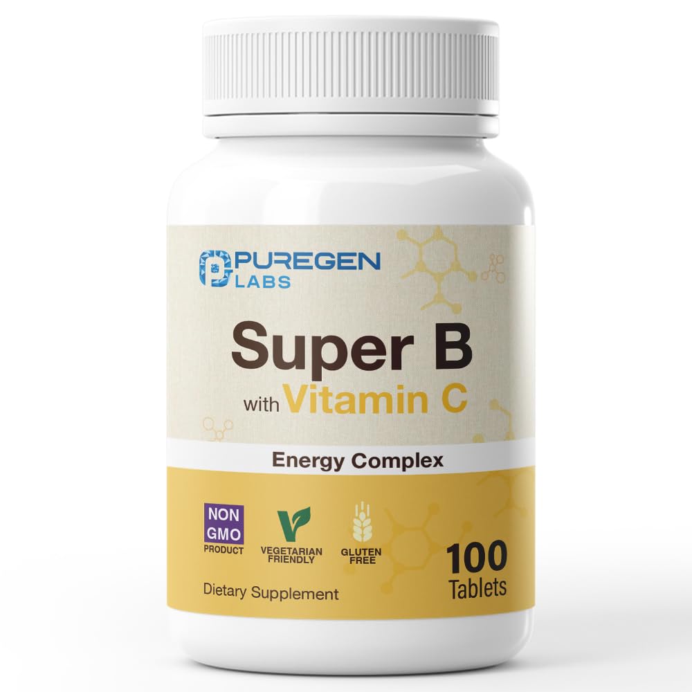 P Puregen Labs B-Complex with Vitamin C tablet front view