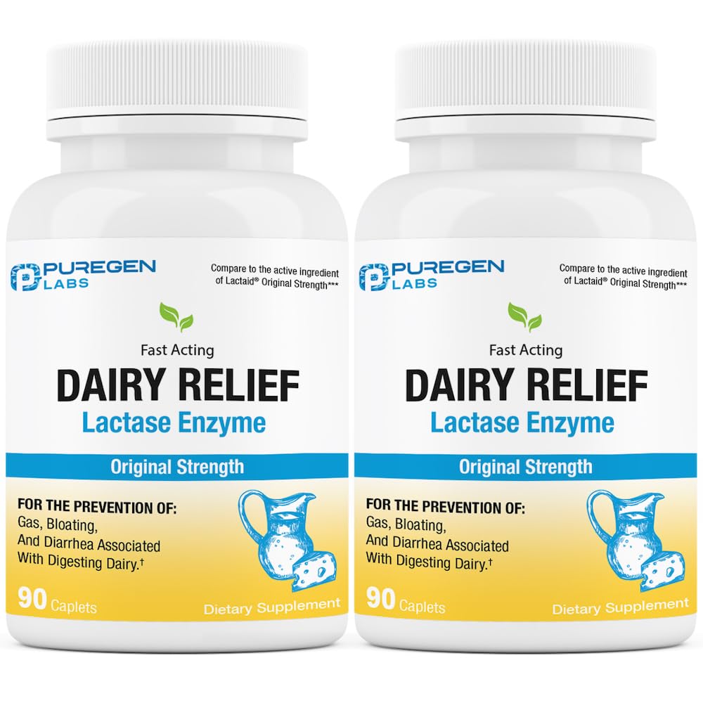 P Puregen Labs Dairy Rescue Lactase Enzyme 3000 FCC 60 Caplets front view