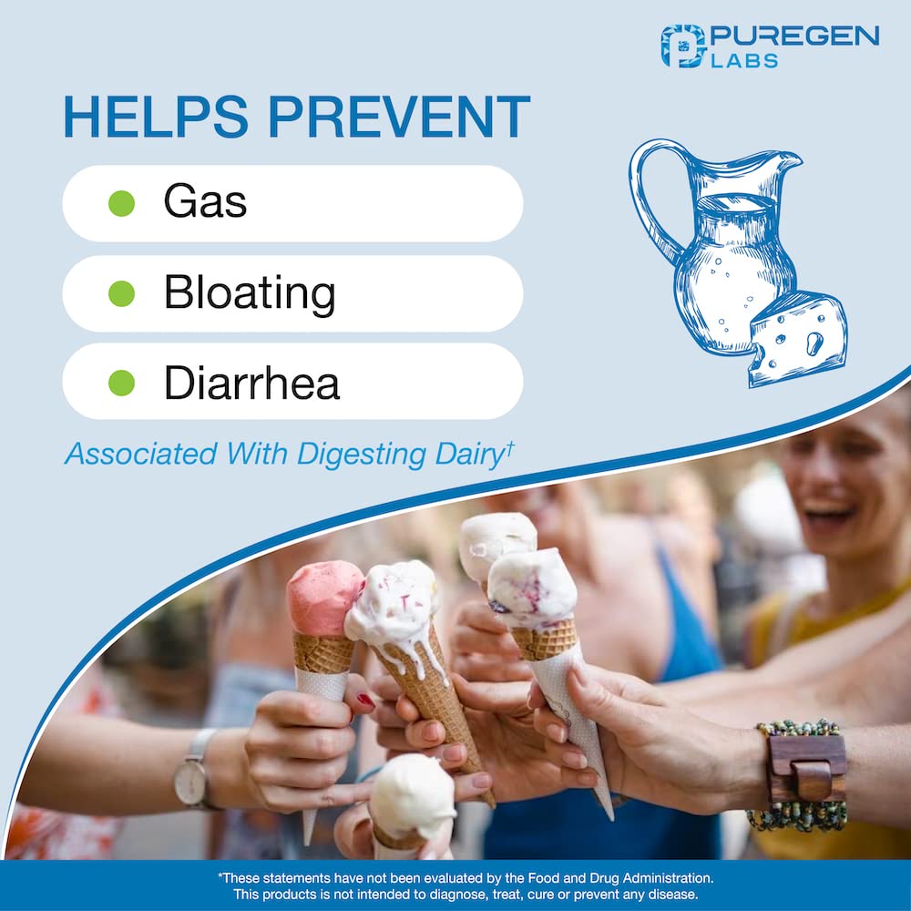 P Puregen Labs Dairy Rescue Lactase Enzyme tablet close-up