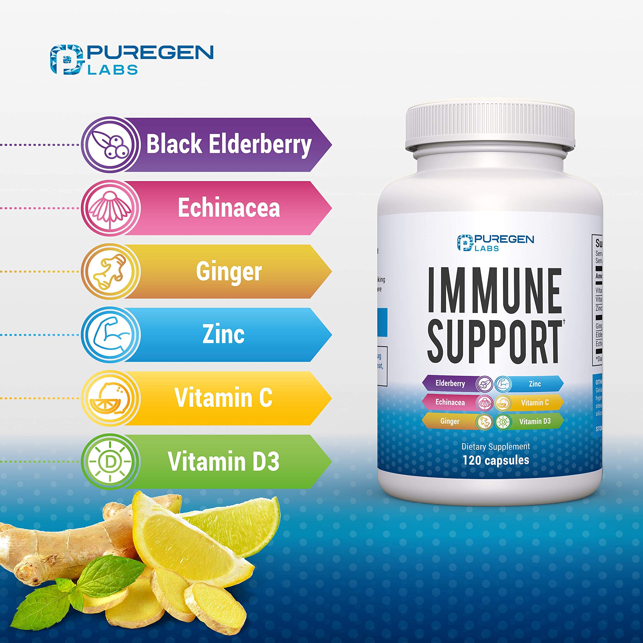 P Puregen Labs Elderberry Supplement bottle with cap open